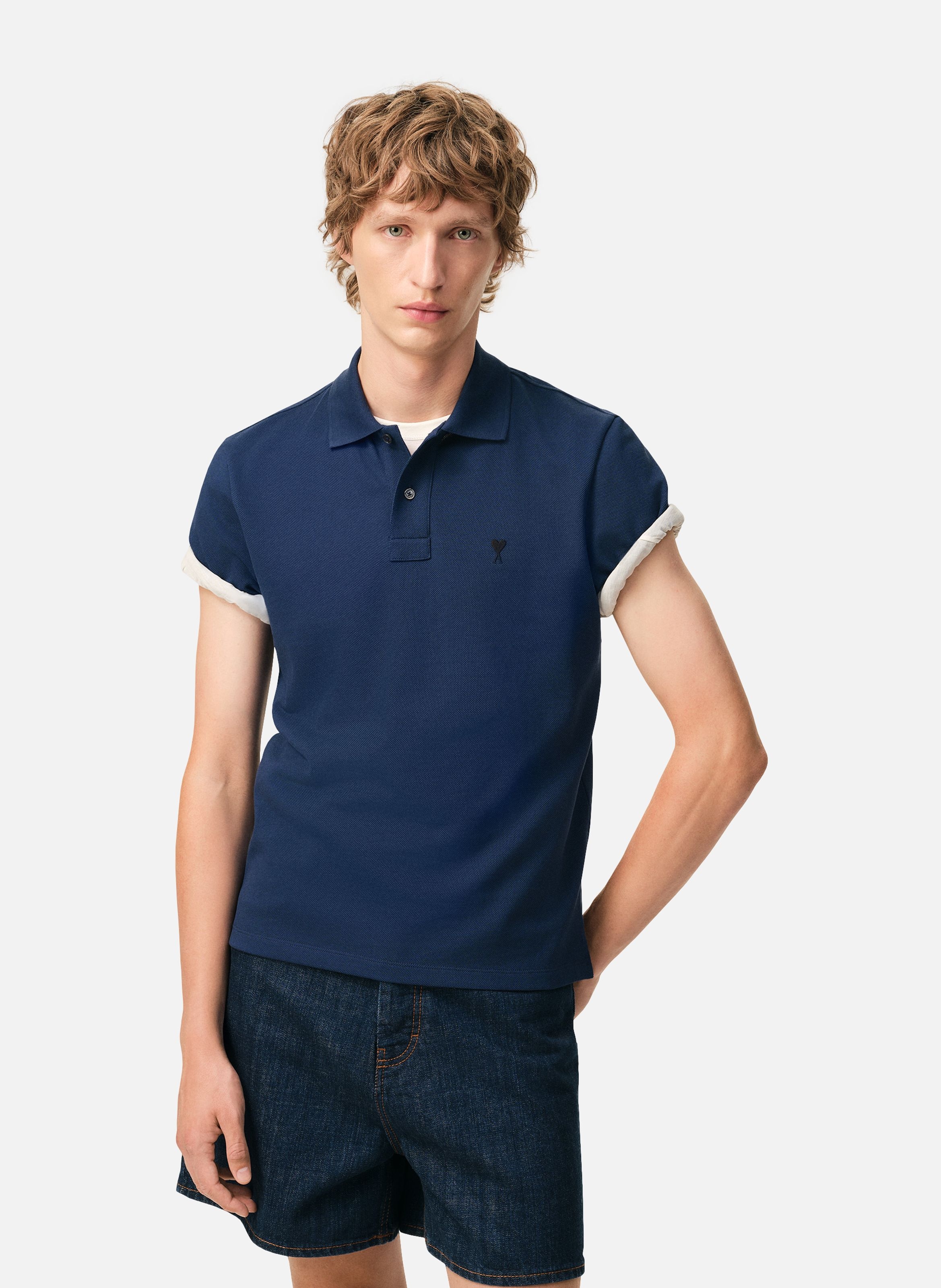 Polo ami de coeur contrasté en coton AMI PARIS Bleu
