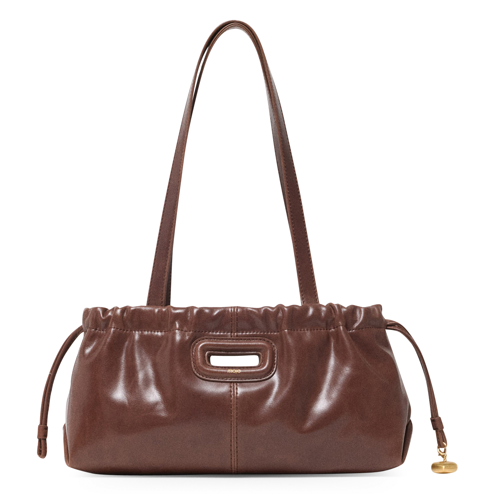 Sac porté épaule en cuir MAJE Marron