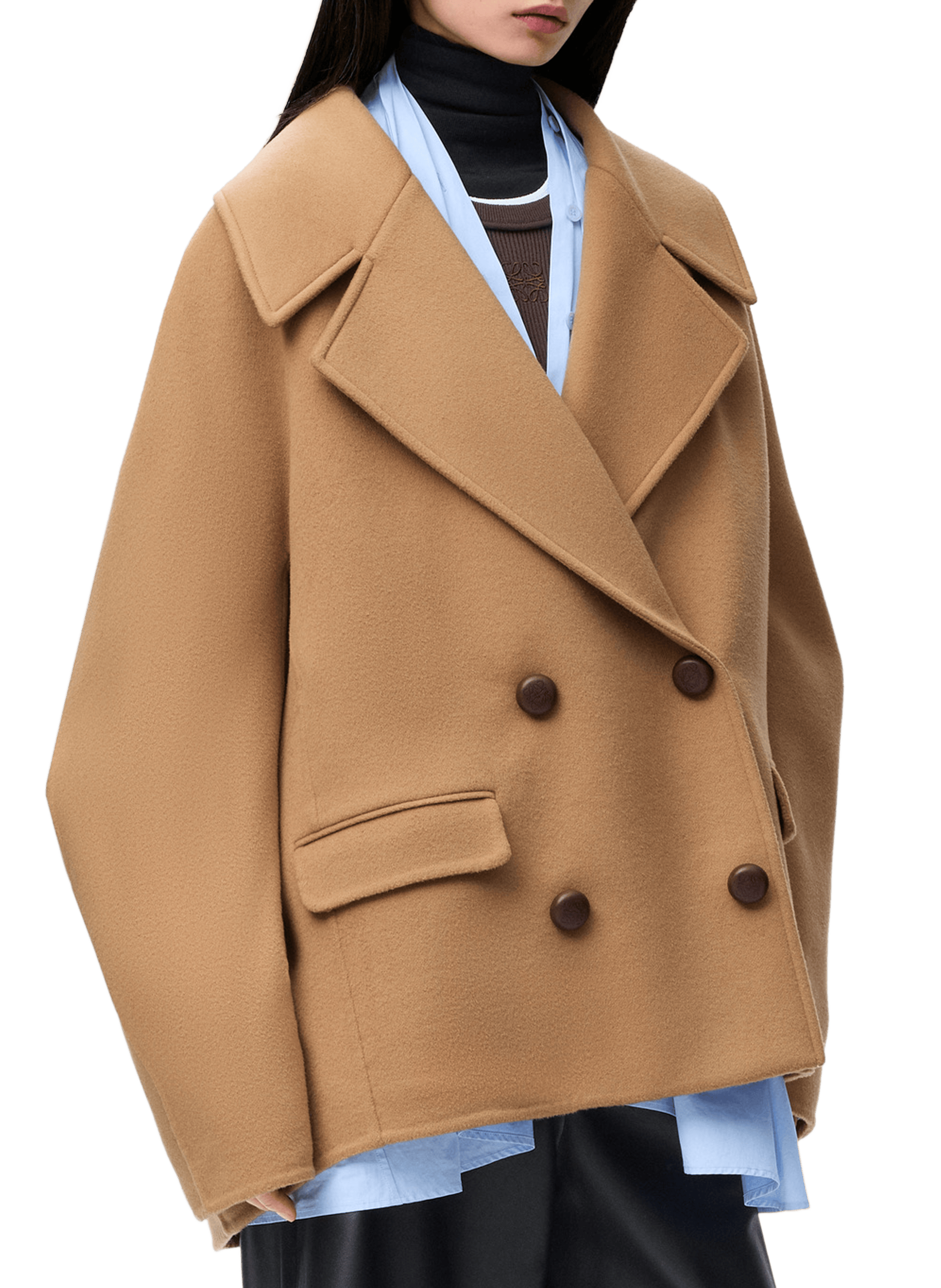 Manteau croisé court en laine LOEWE Marron