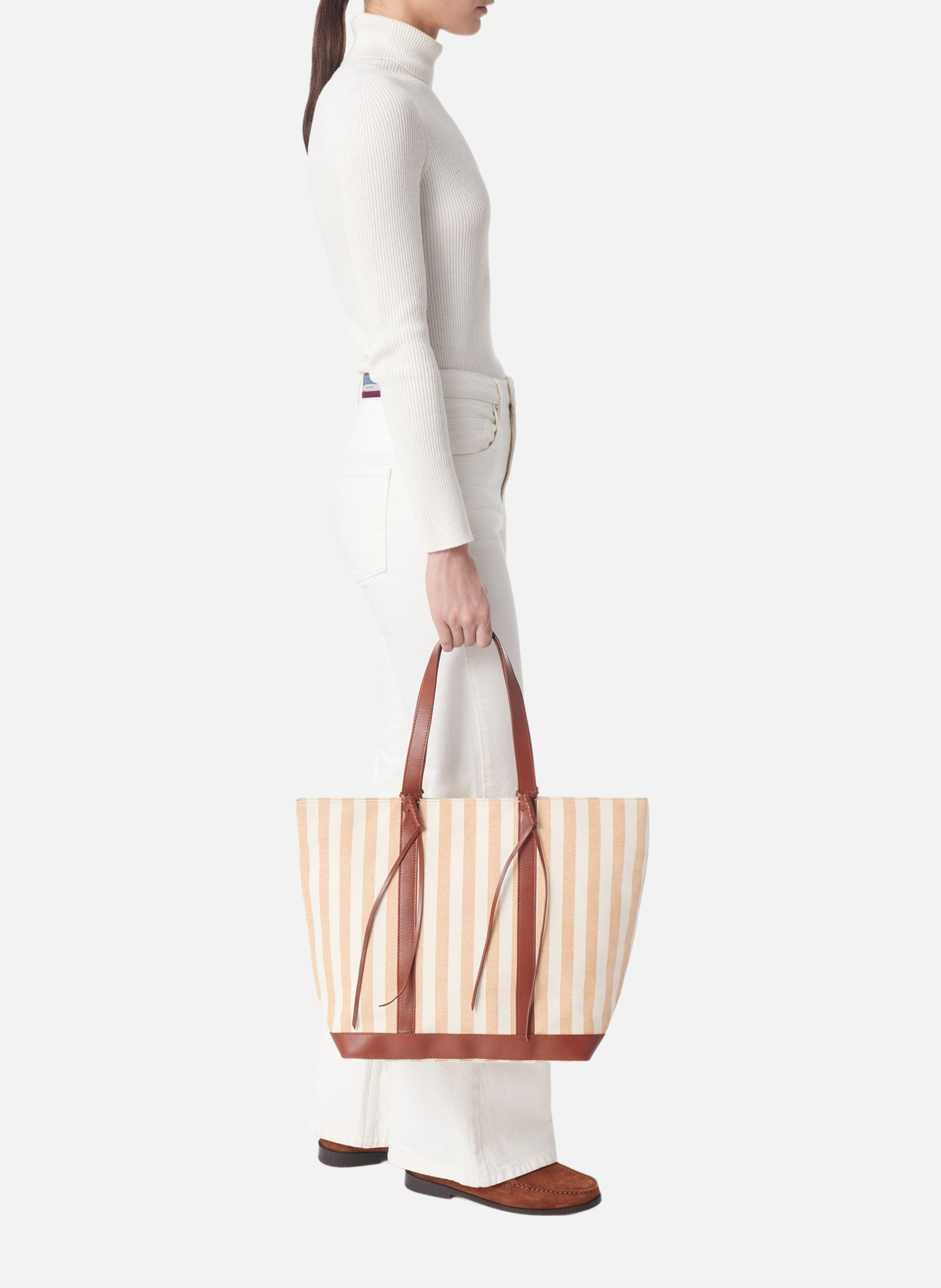 Cabas l en coton rayé VANESSA BRUNO Jaune