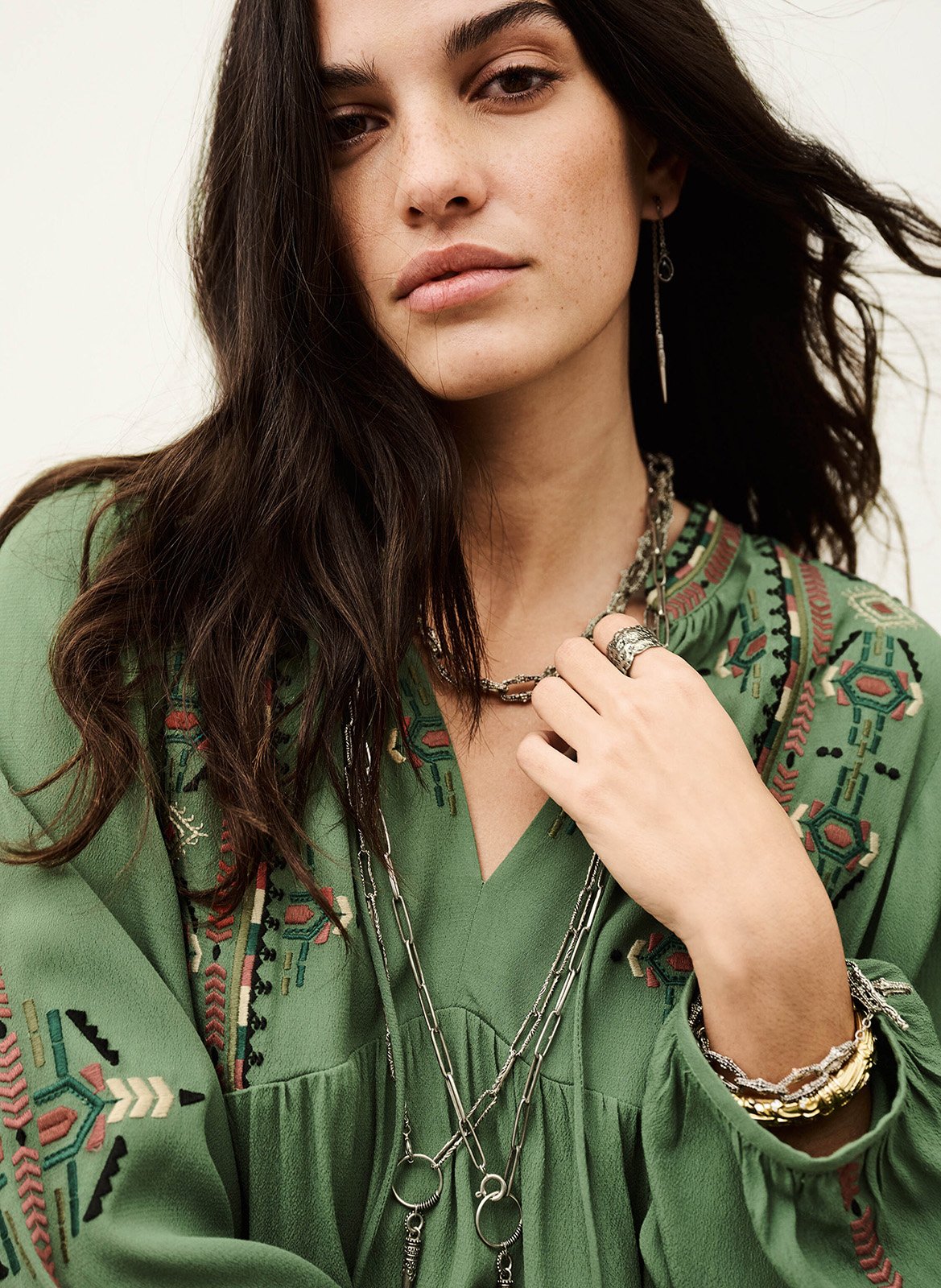 Robe courte ample brodée telma BA&SH Vert