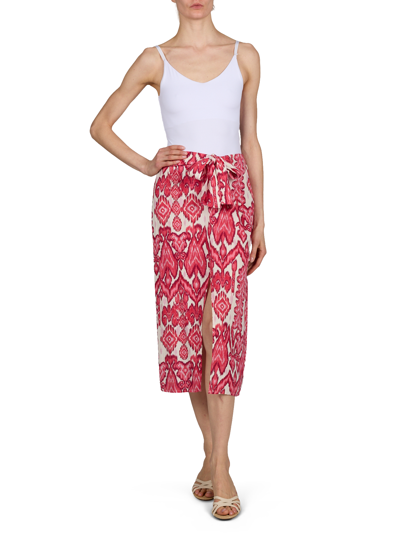 Jupe midi imprimée Eva asymétrique VILA Beige