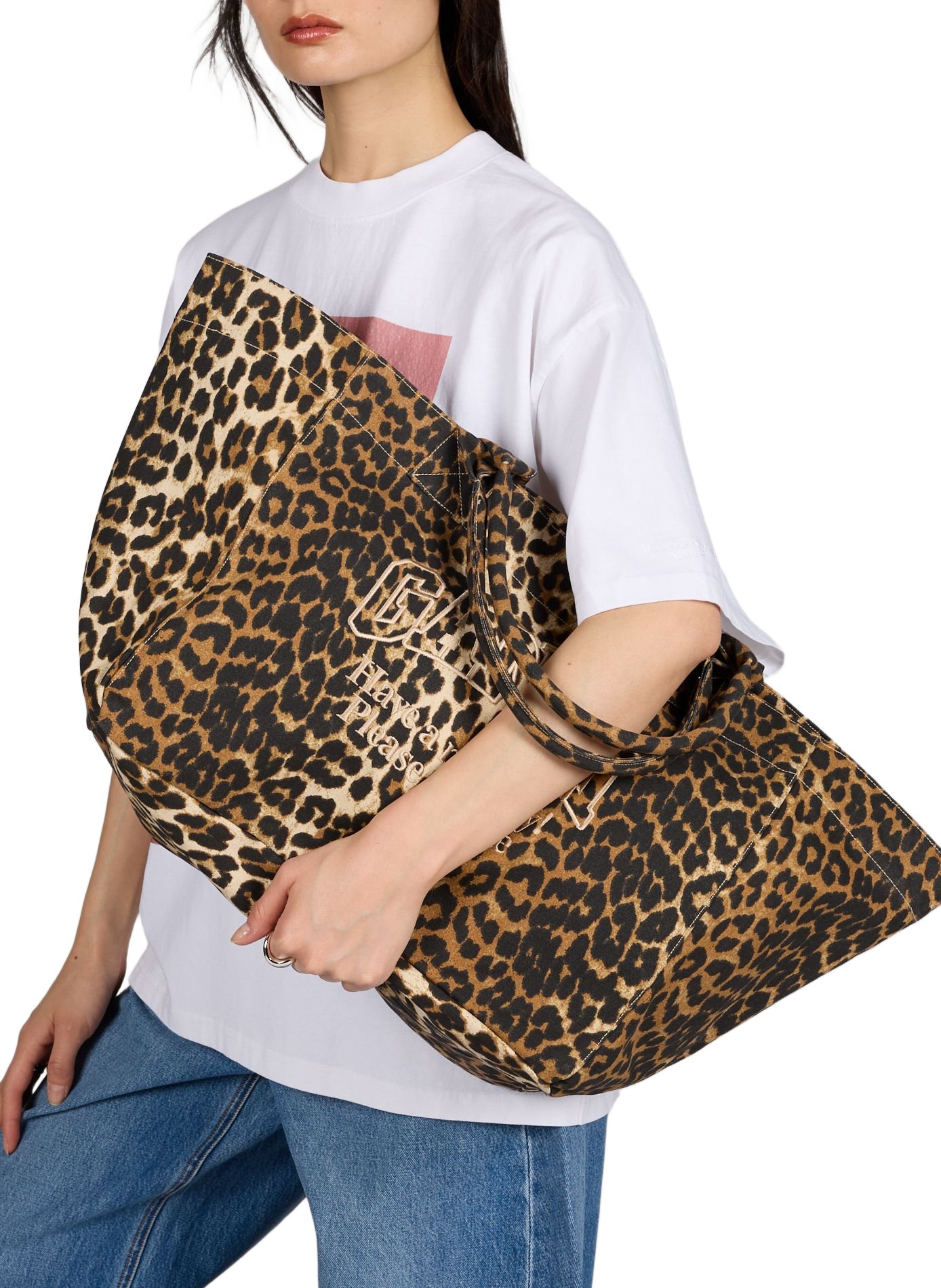 Leopard print cotton tote bag GANNI Multicolour
