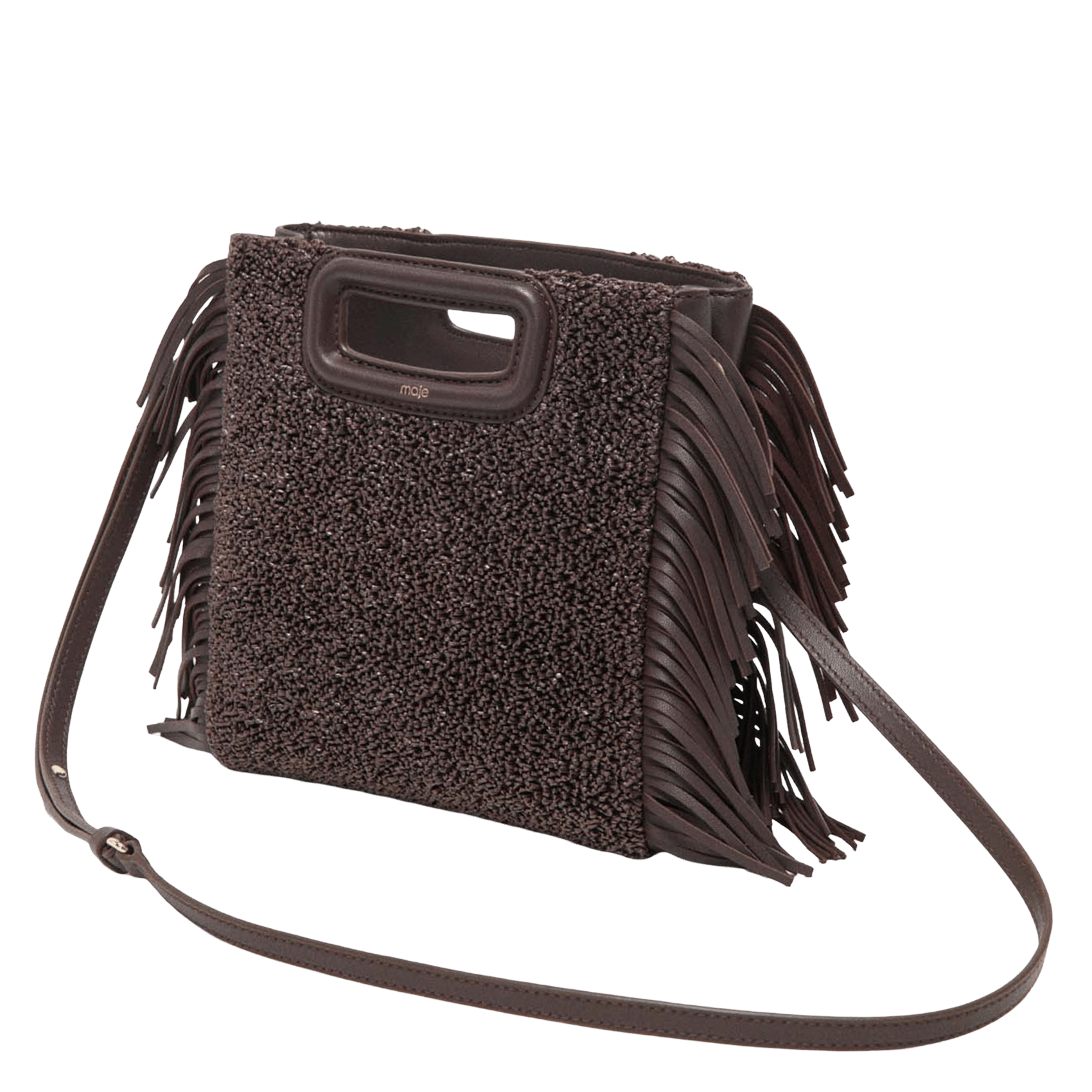 Sac bandoulière à perles et franges m MAJE Marron