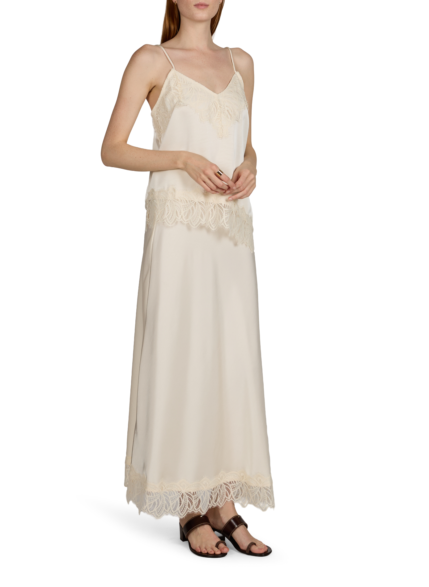 Viléa Long Flowy Skirt VILA Beige