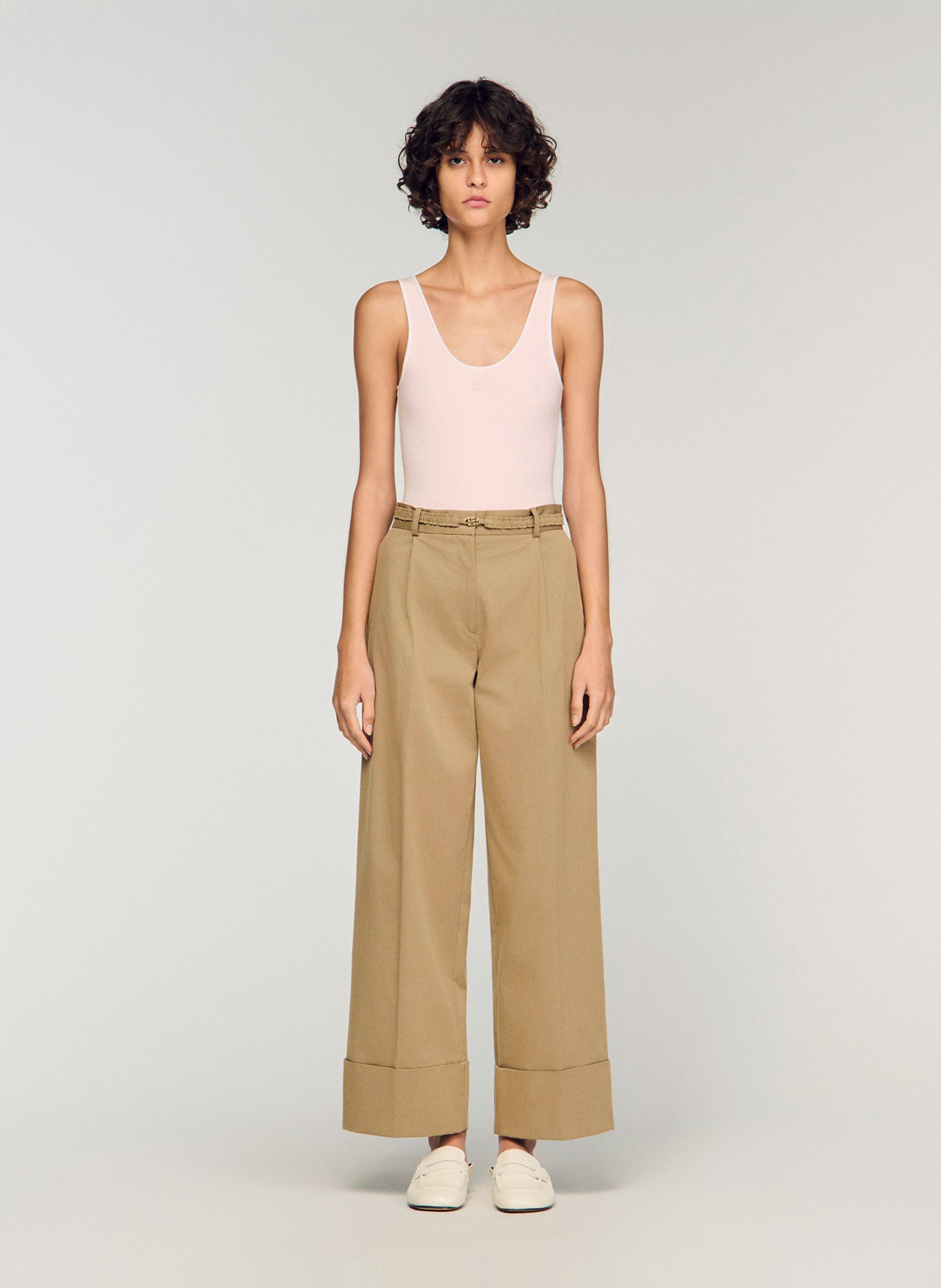 Pantalon large en coton mélangé SANDRO Beige