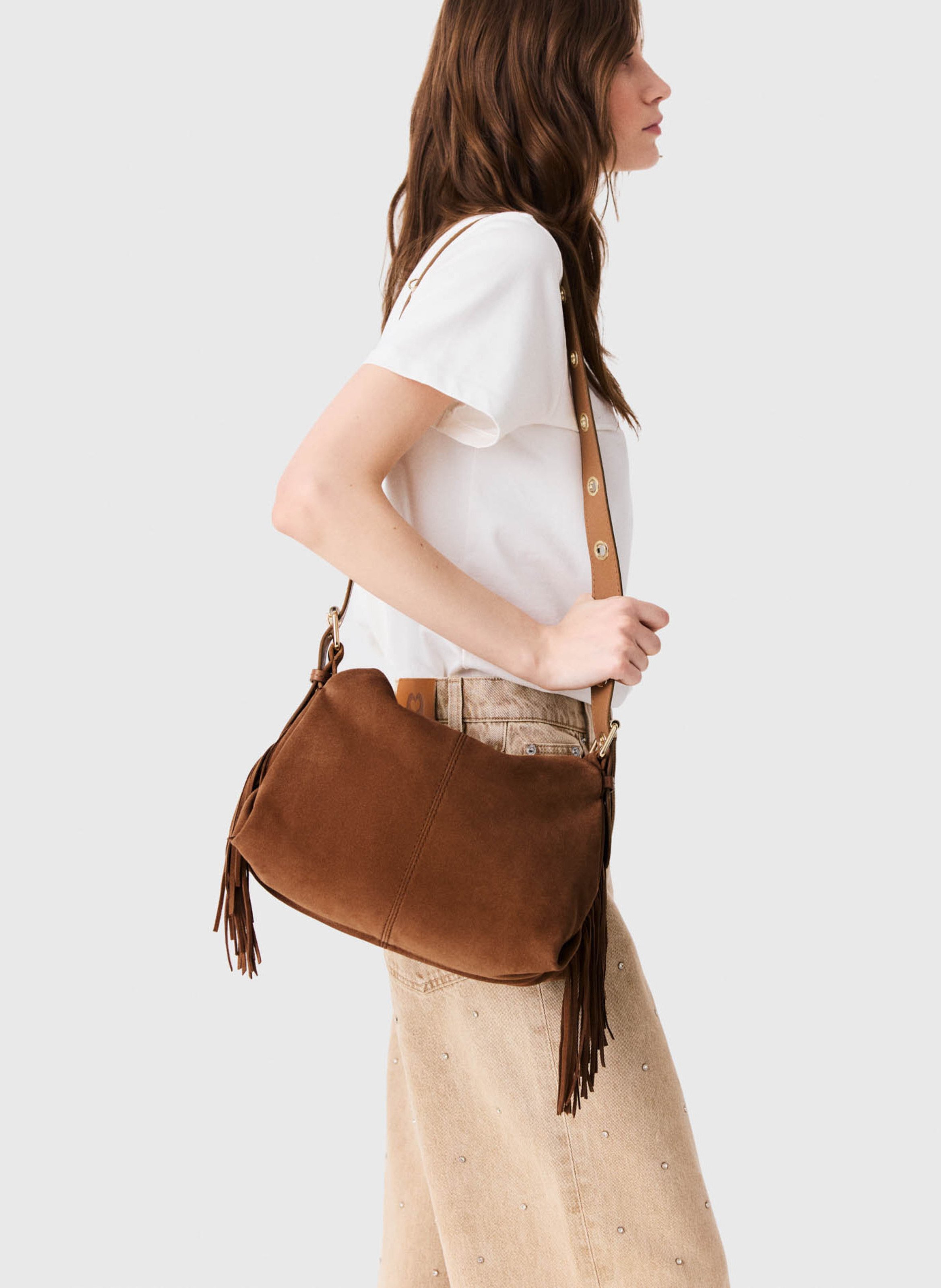 Sac bandoulière en cuir miss m MAJE Beige
