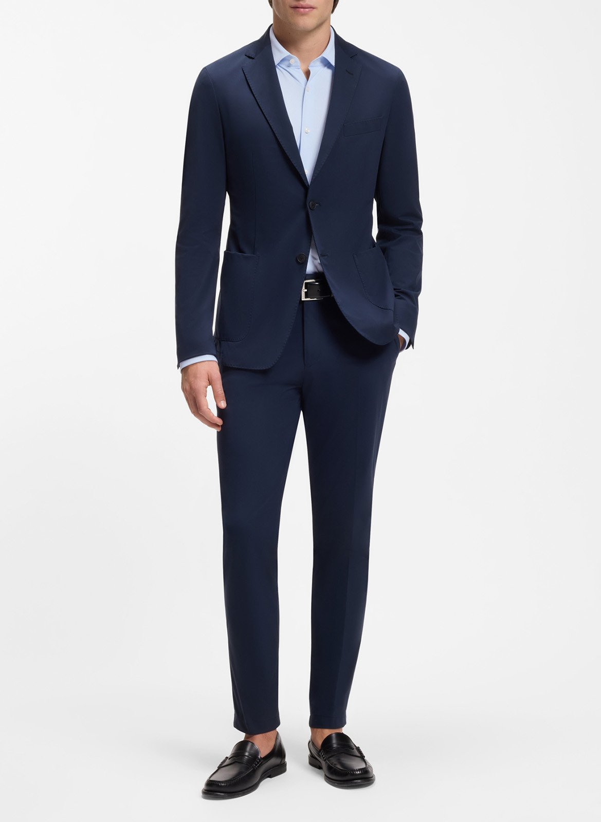 Chemise droite boutonnée unie BOSS Bleu