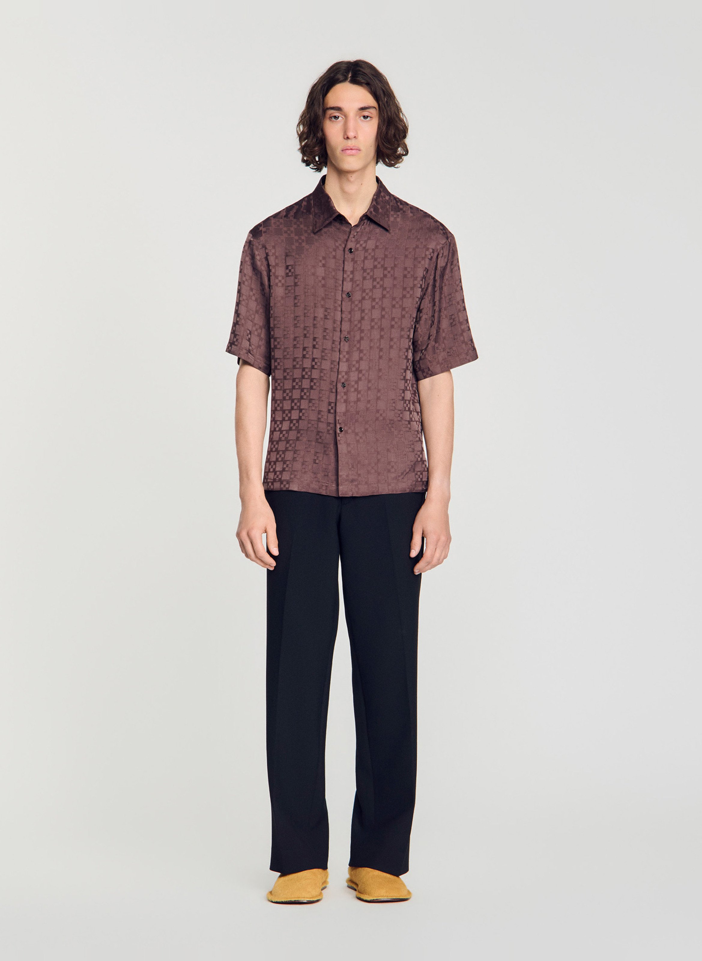 Chemise droite col classique à carreaux SANDRO Marron