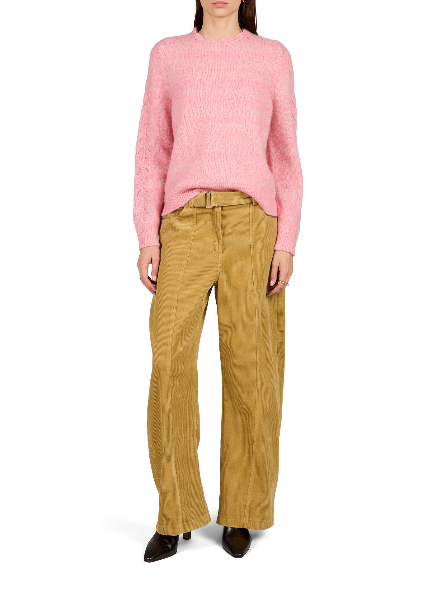 Openwork straight wool blend sweater OBJECT Pink