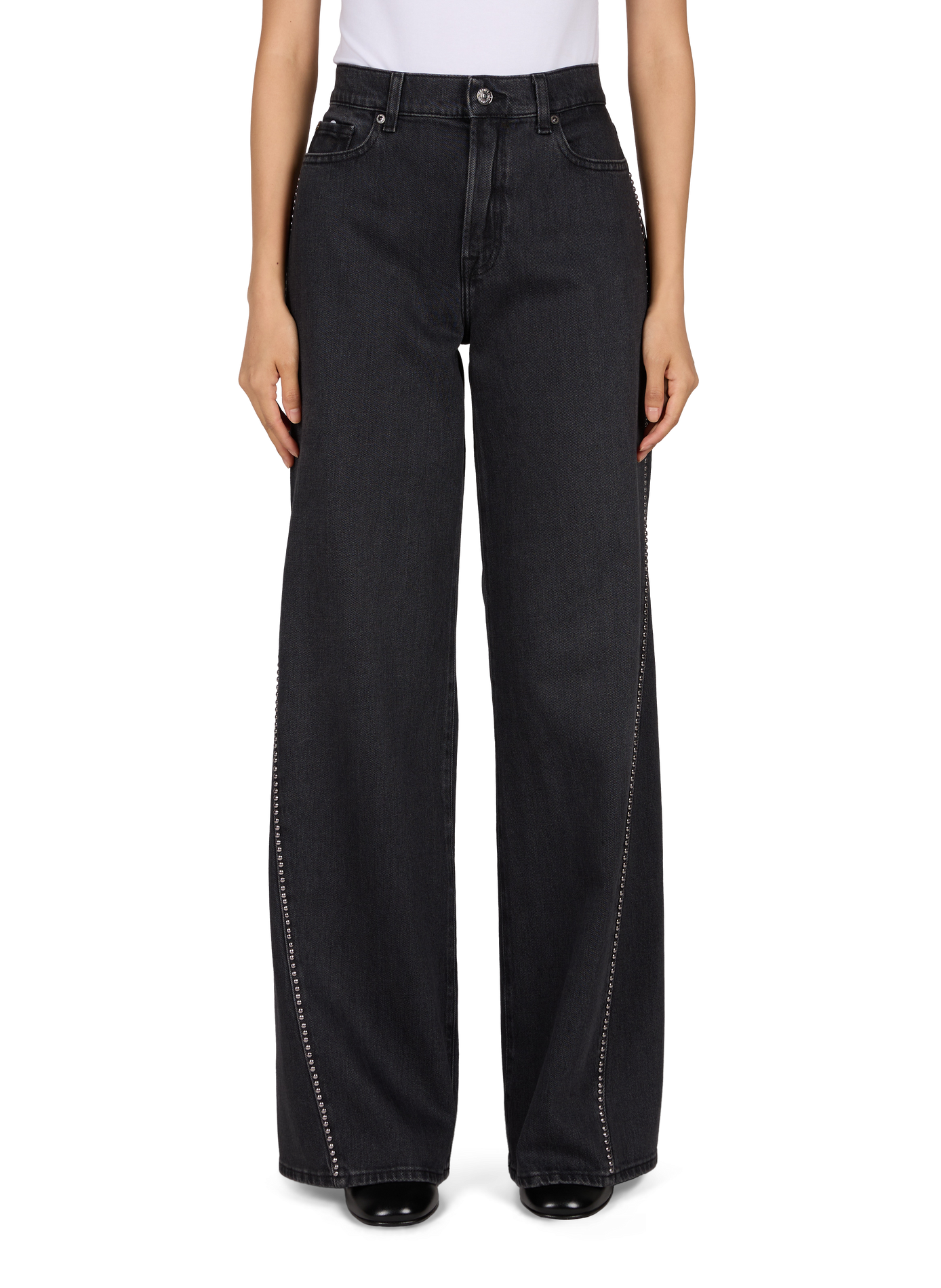 Cotton blend jeans embellished with studs 7 FOR ALL MANKIND Black