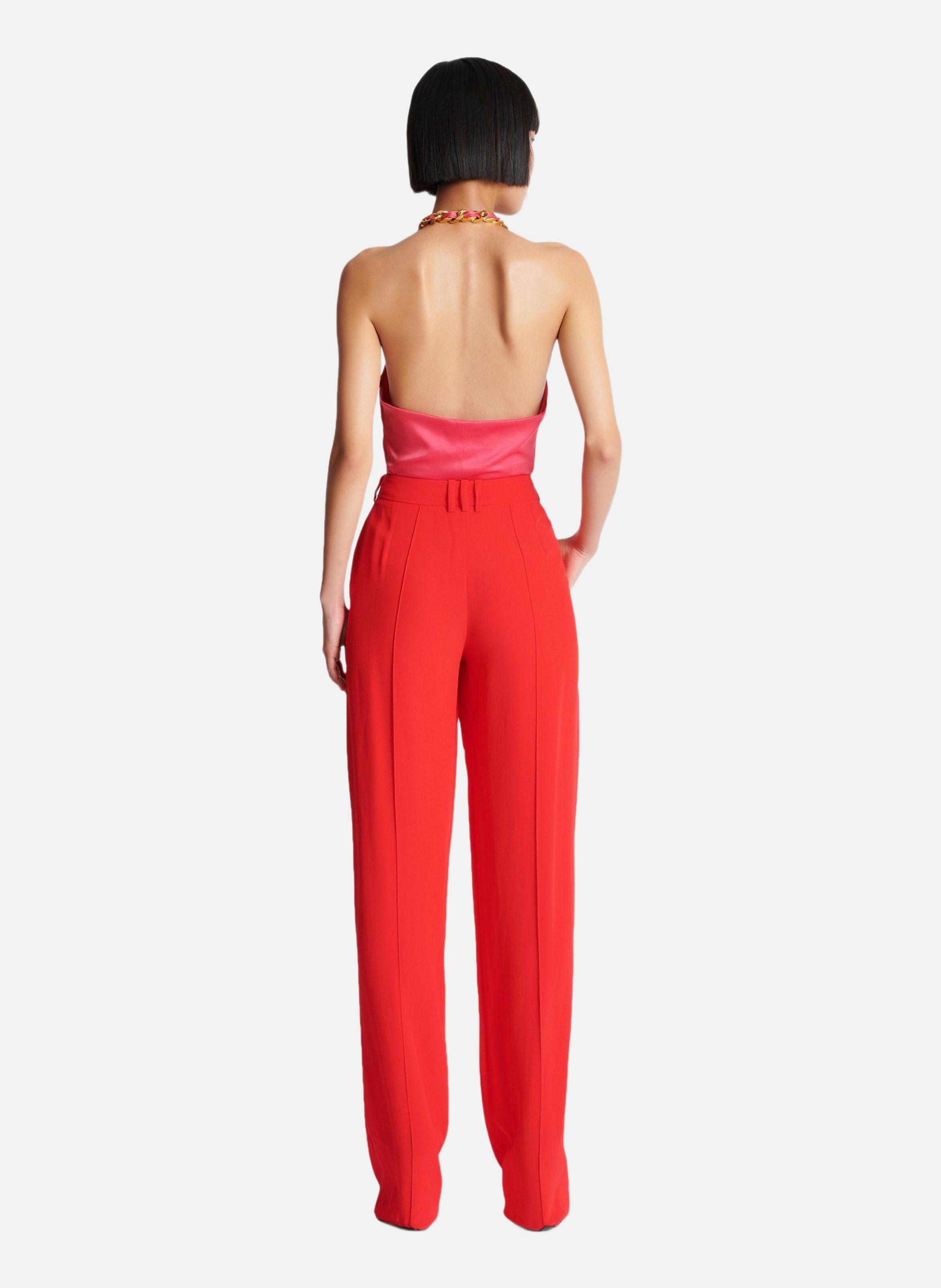 Pantalon tailleur droit en crêpe BALMAIN Rouge