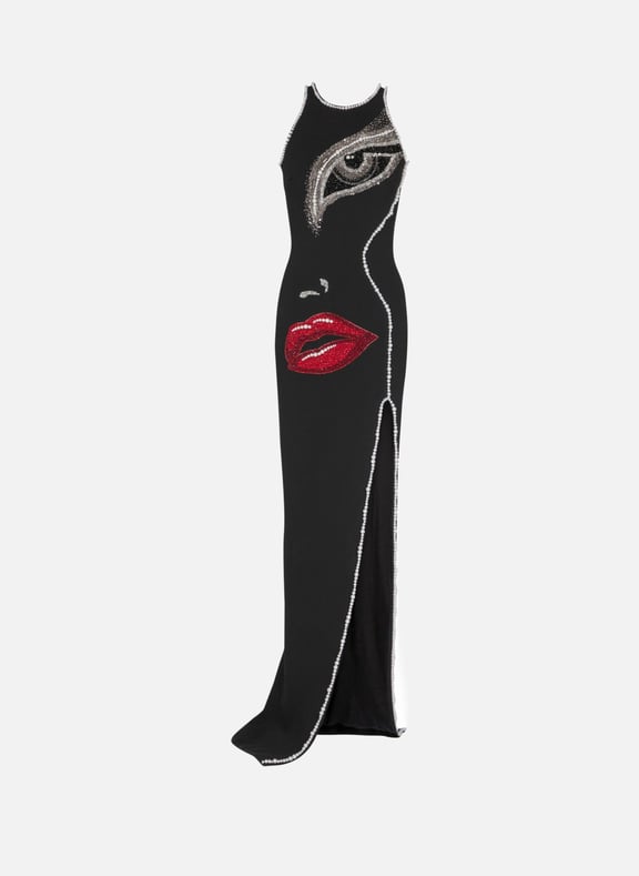 Robe longue brodée motif face Noir by BALMAIN BALMAIN Robe longue brodée motif face Noir