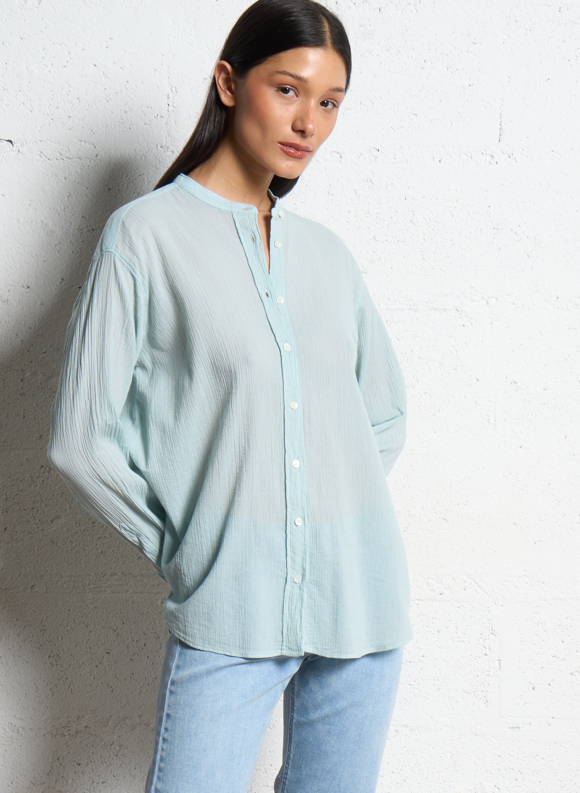 Jean droit cropped à braguette boutonnée janis IKKS Bleu