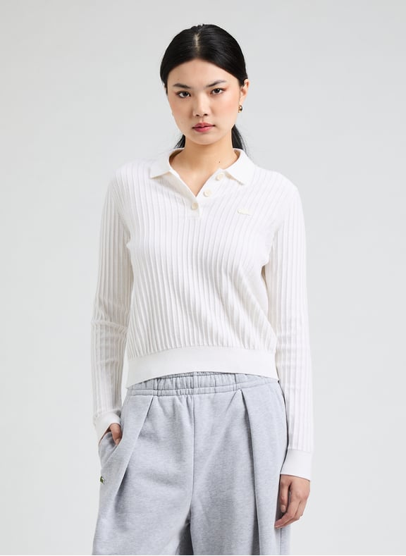 Pull polo en coton et laine Blanc by LACOSTE LACOSTE Pull polo en coton et laine Blanc
