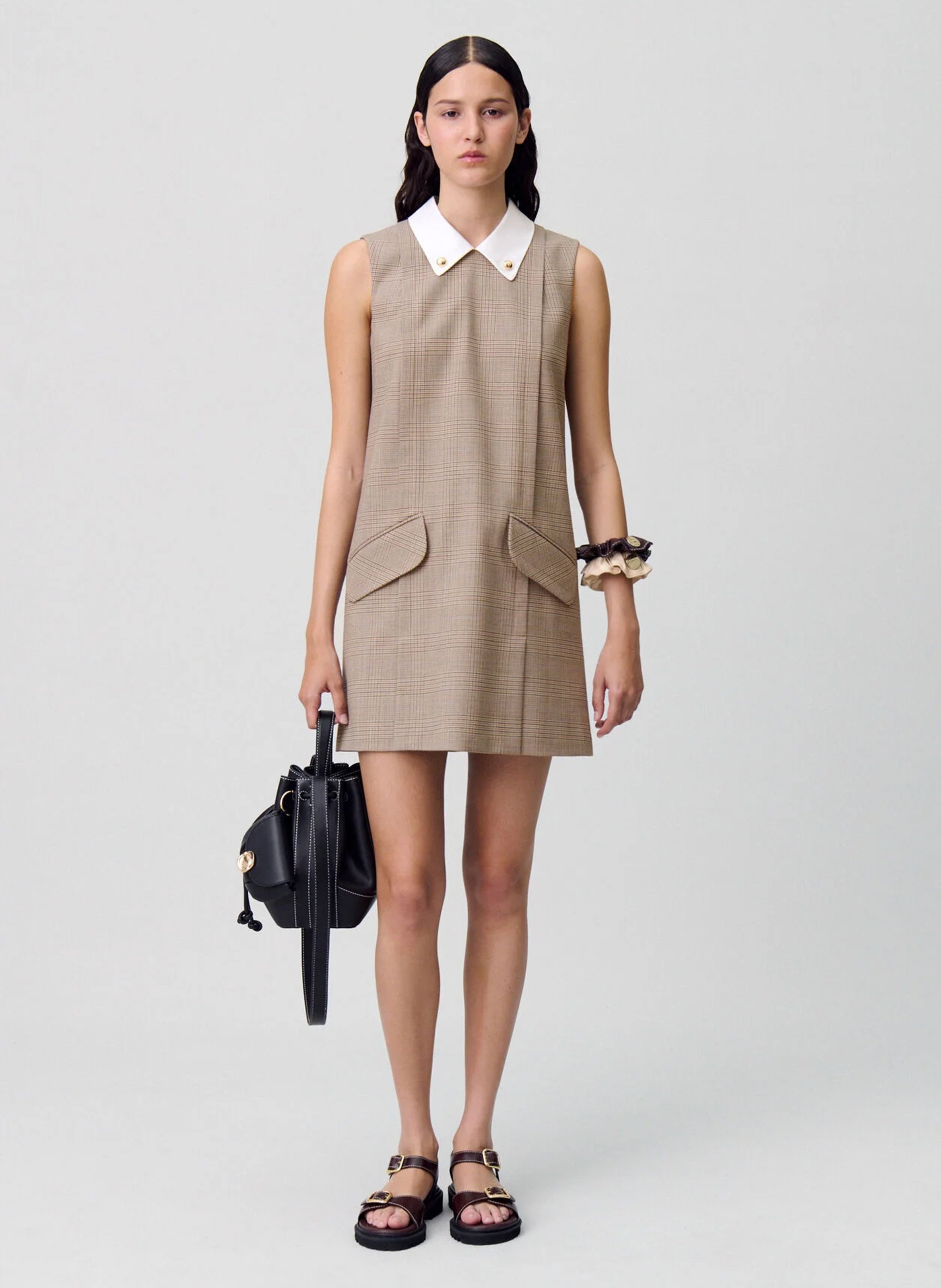 Robe coourte col contrasté en laine mélangée CLAUDIE PIERLOT Multicolore