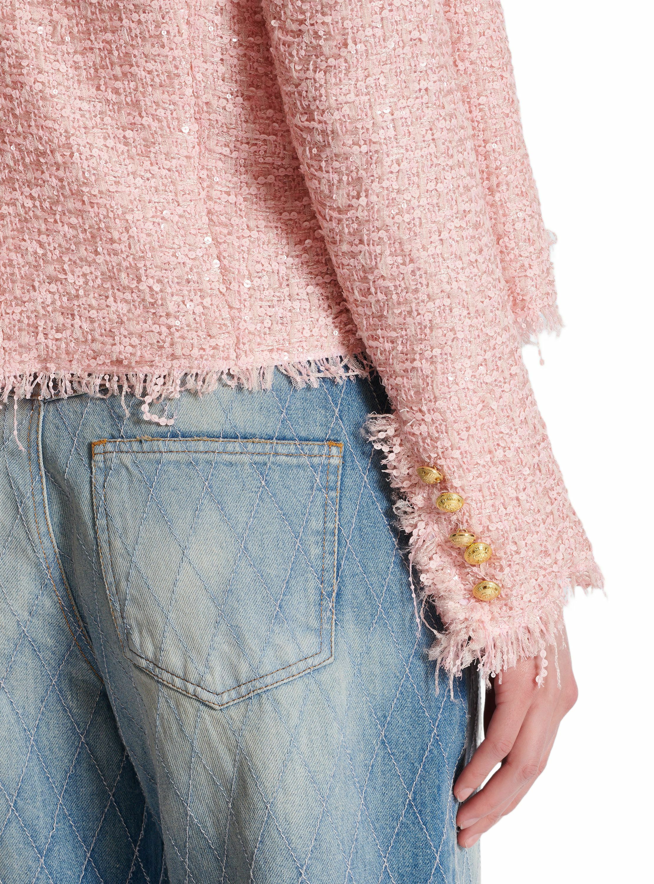 Veste bord à bord en tweed à sequins BALMAIN Rose