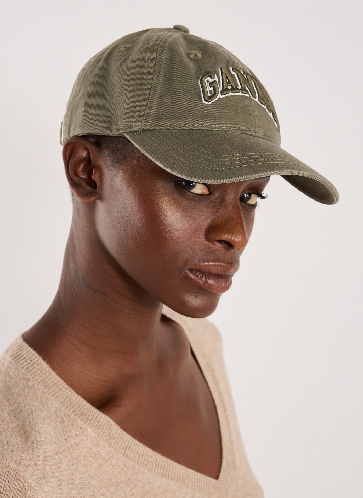 : Casquette en coton à logo brodé GANNI Kaki