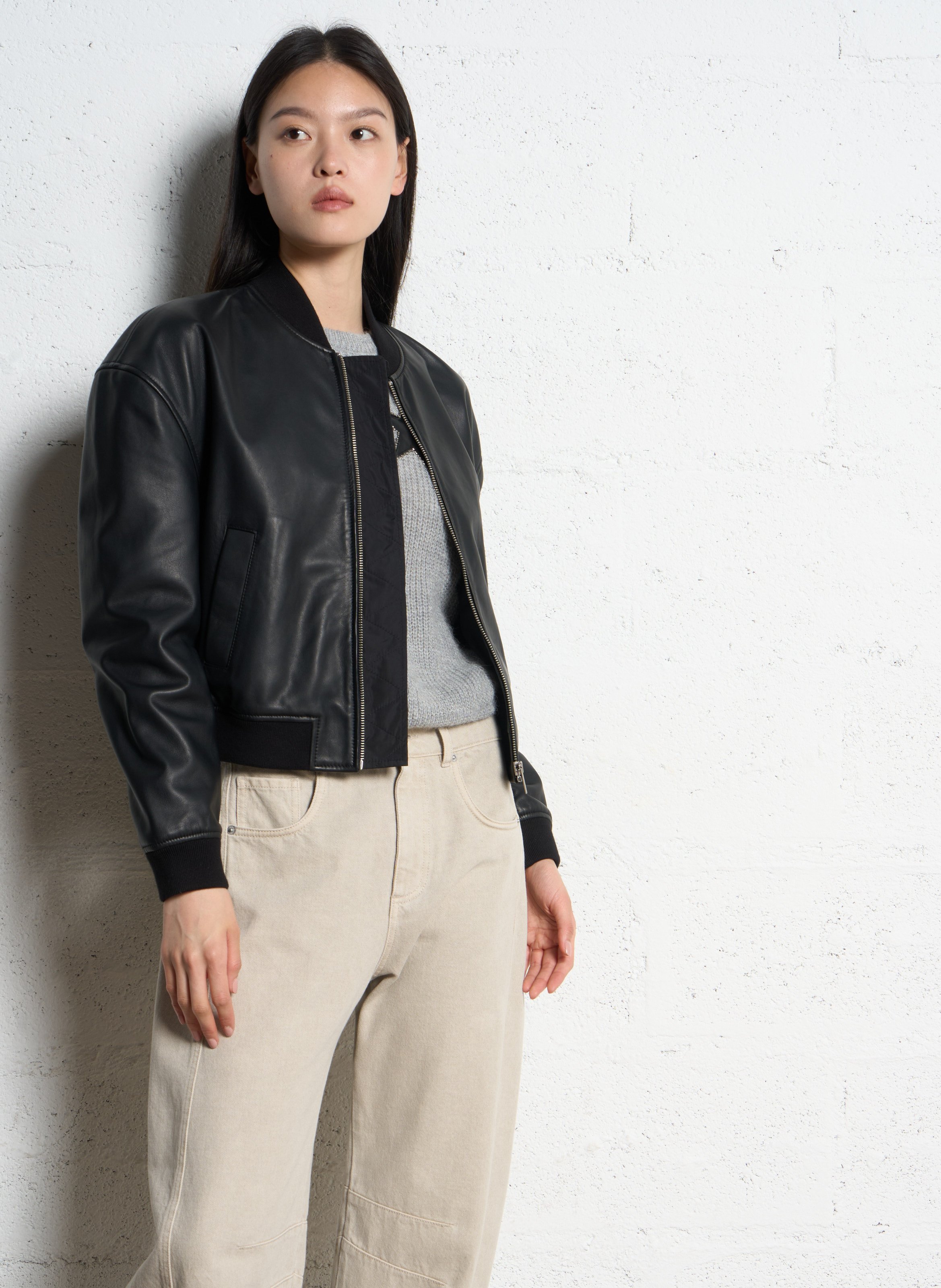 Blouson oversize col teddy en cuir IKKS Noir