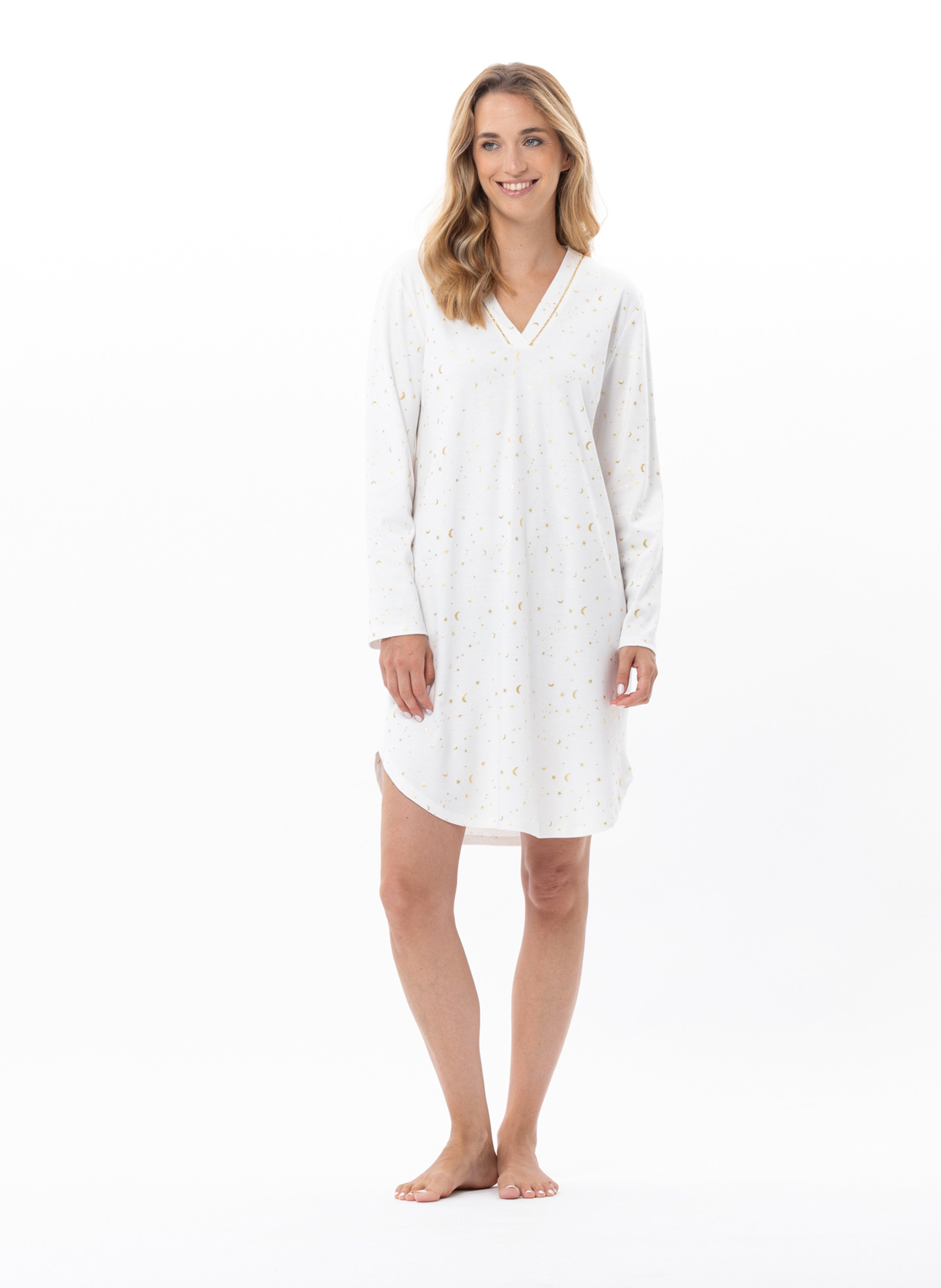 Chemise de nuit en coton luna 101 LE CHAT Blanc