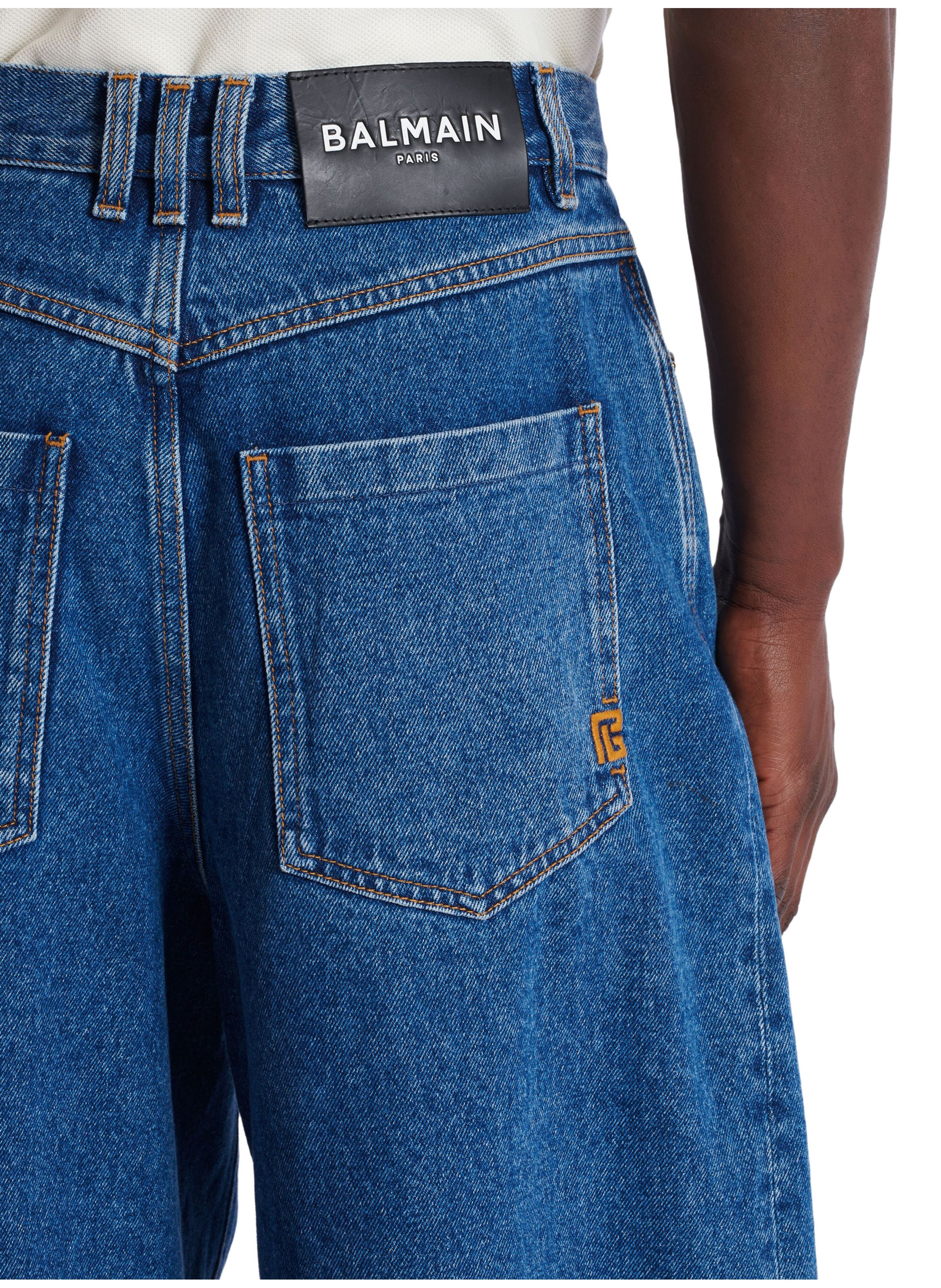 Pantalon large en denim bleu BALMAIN Bleu