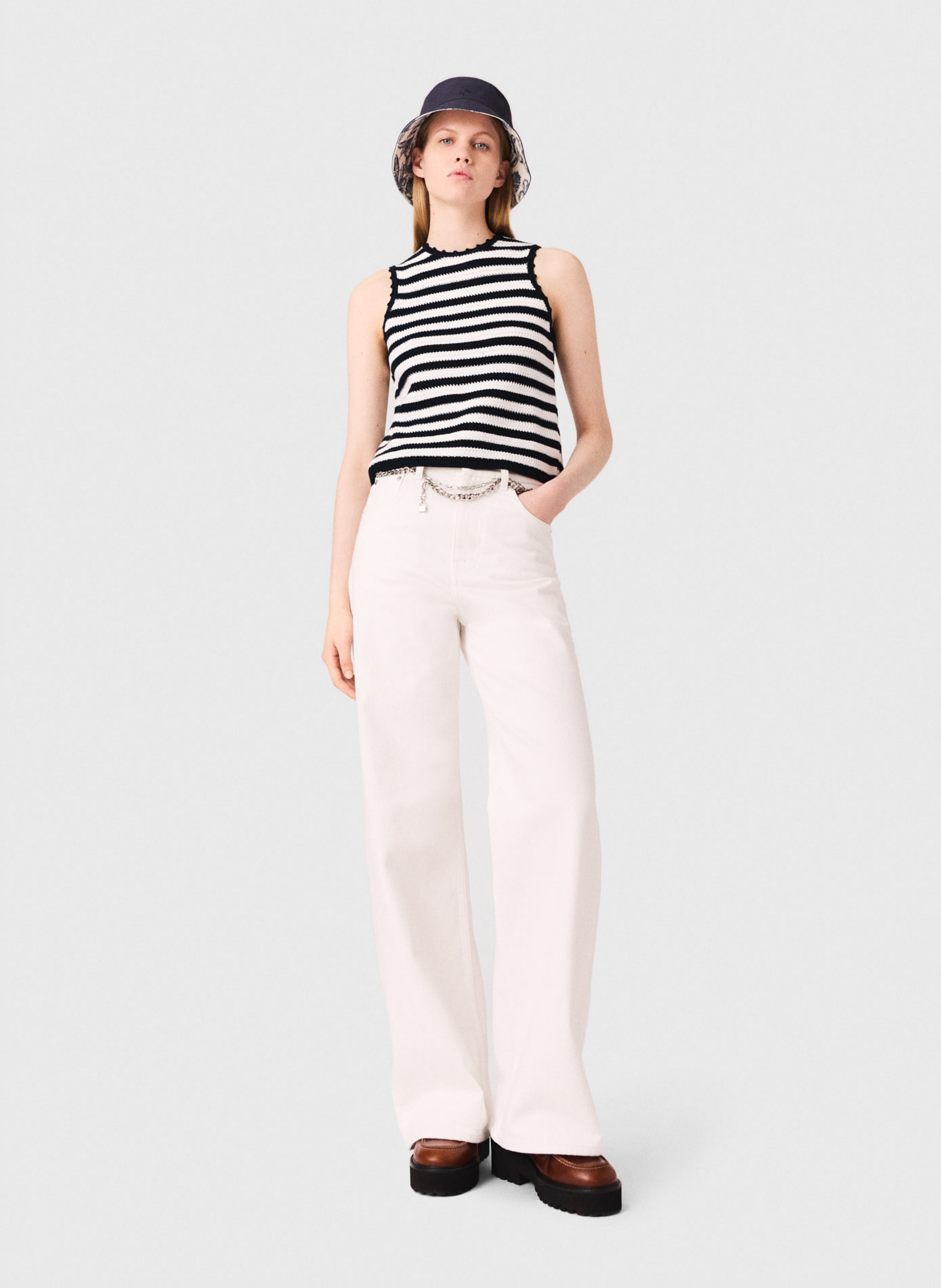 Débardeur rayé en maille Blanc