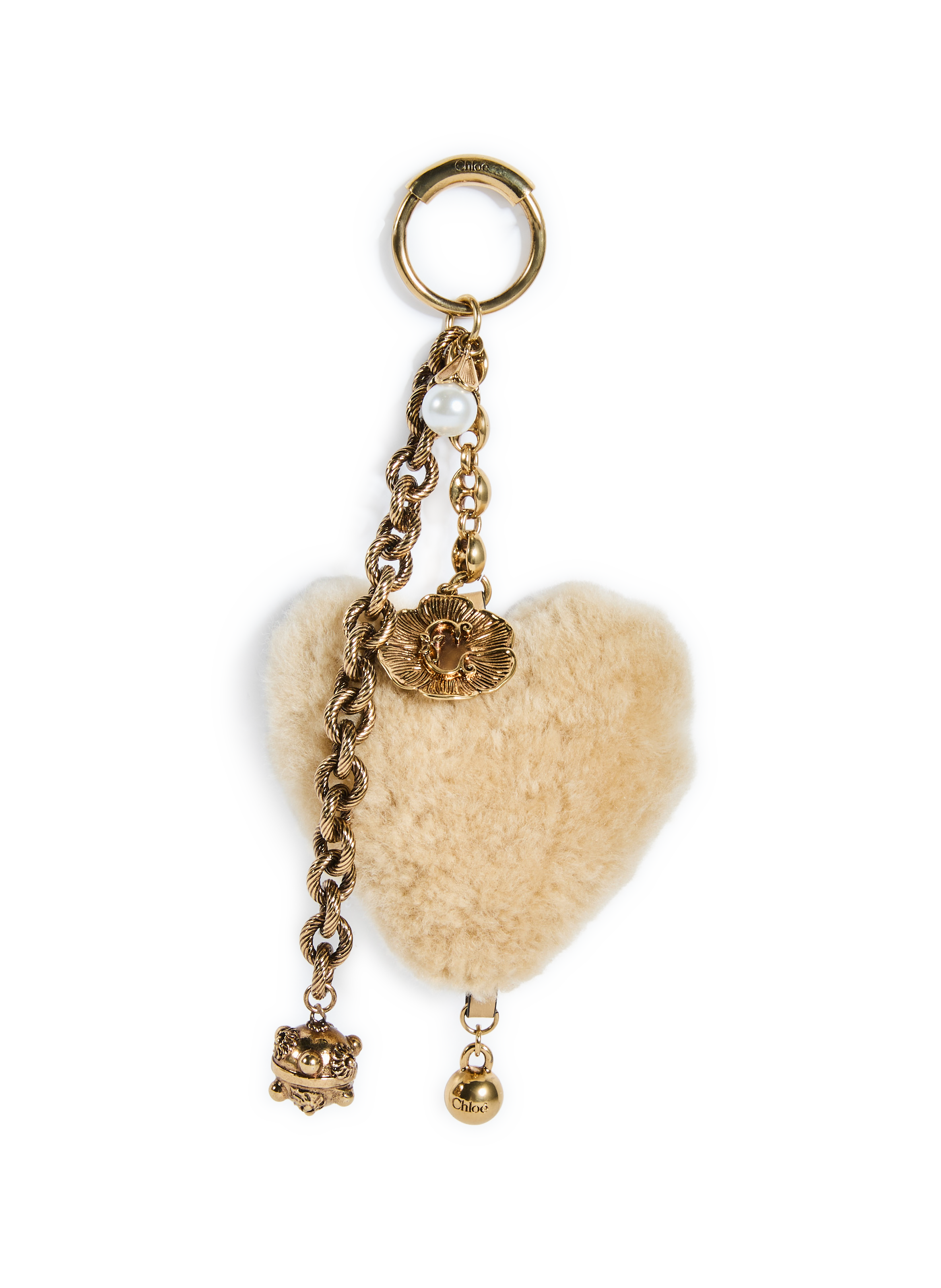 CHLOÉ Porte-clés coeur shearling Beige