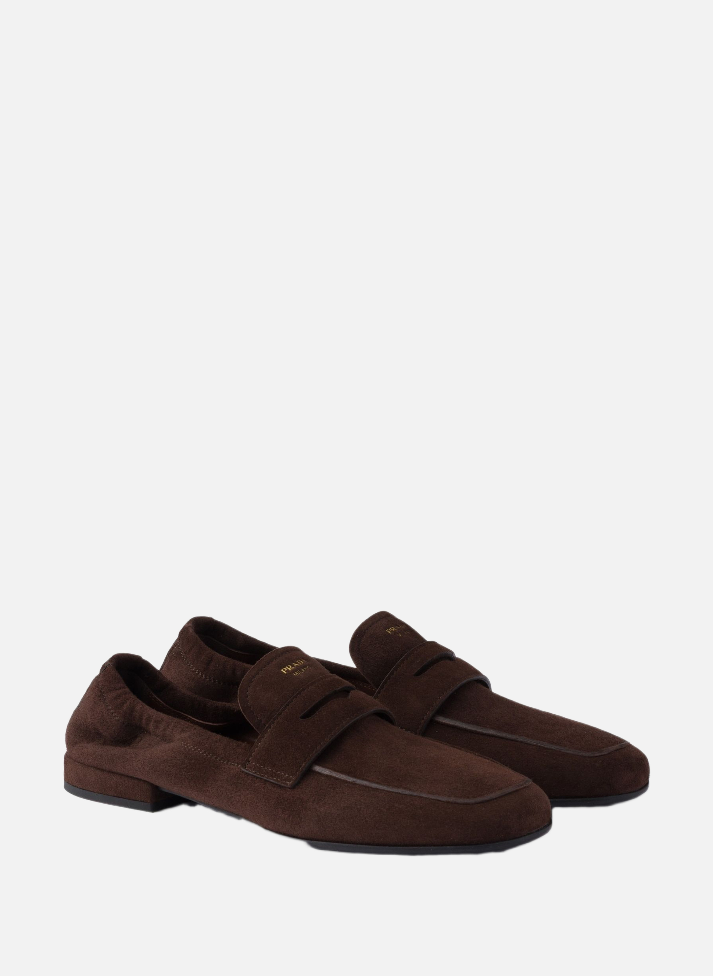Mocassins shuffle en veau velours effet vieilli PRADA Marron