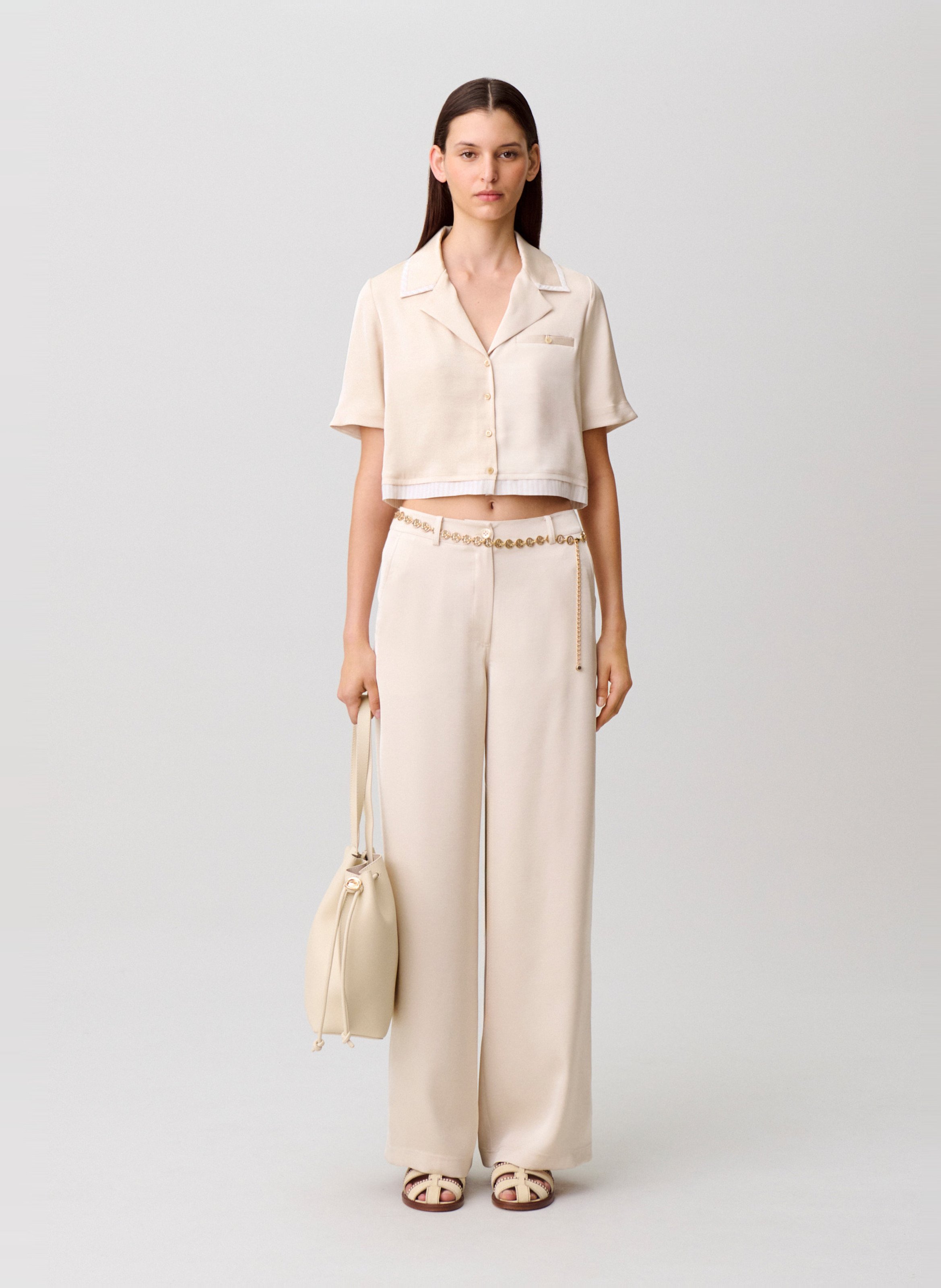 Chemise oversize col tailleur satinée CLAUDIE PIERLOT Beige