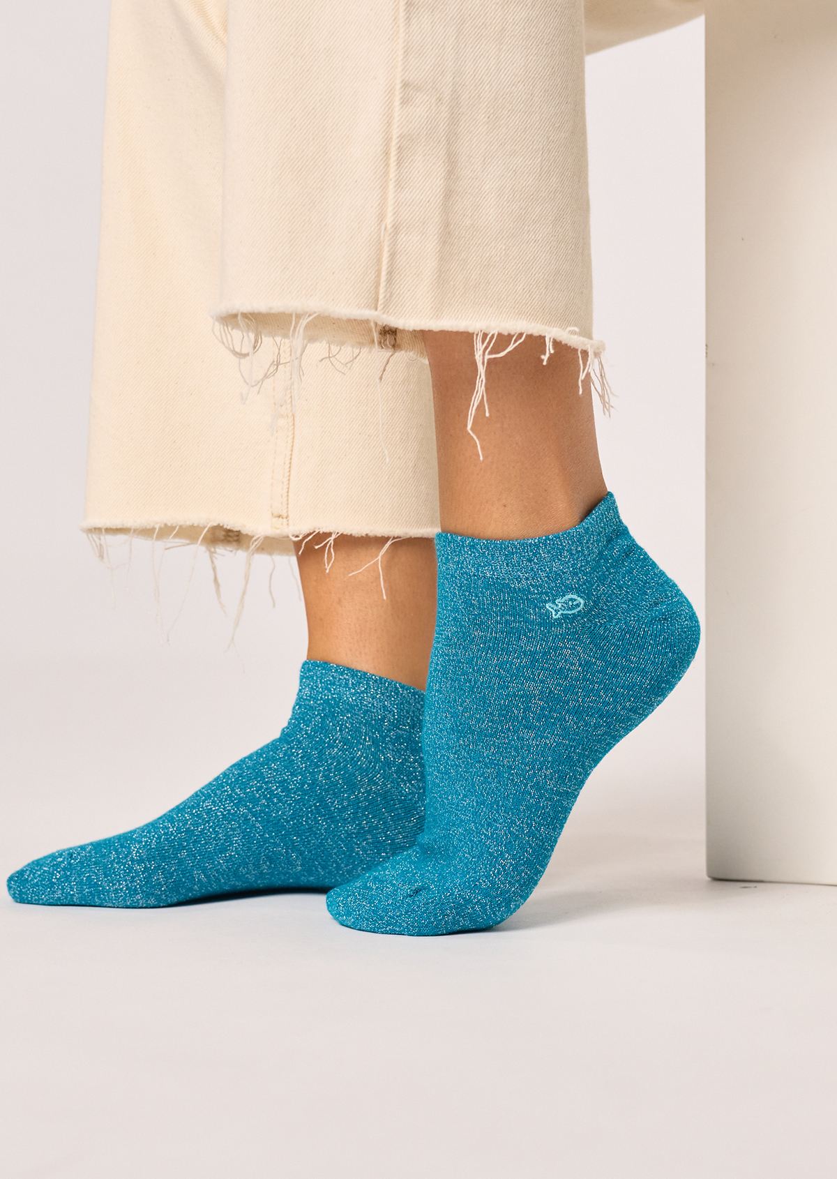 Socquettes pailletées en coton peigné unies BILLYBELT Bleu