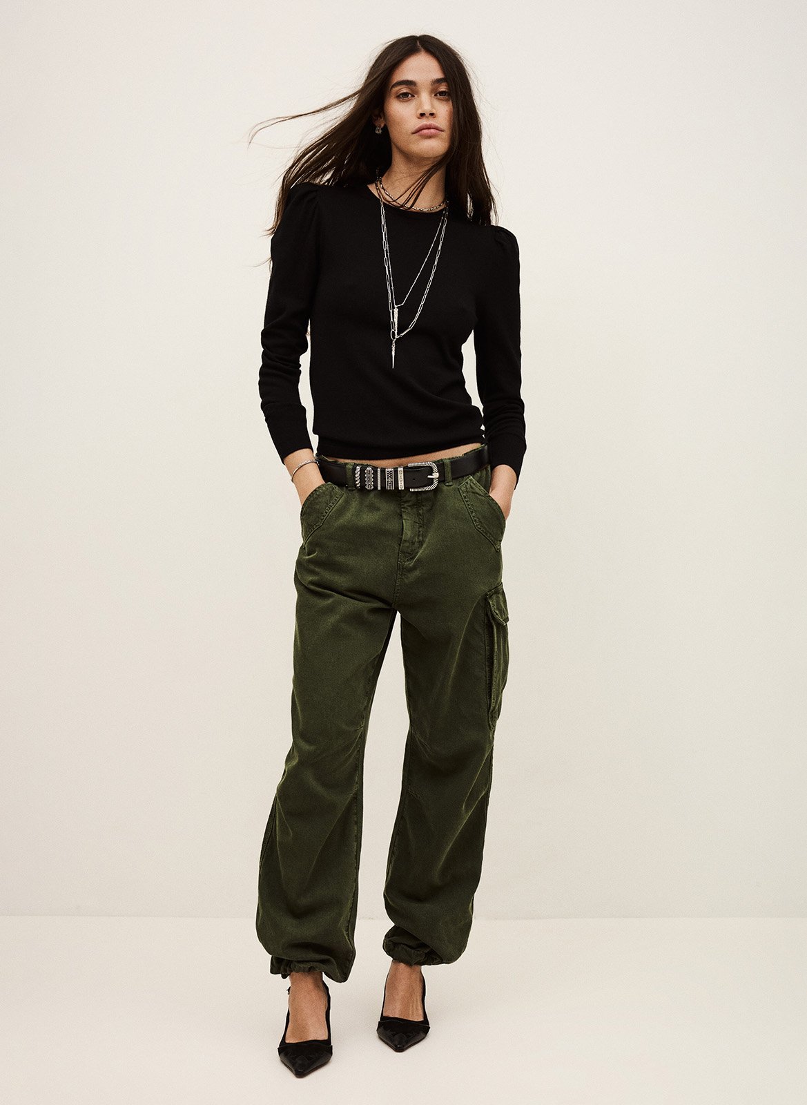 Pull col rond en laine britanie BA&SH Noir