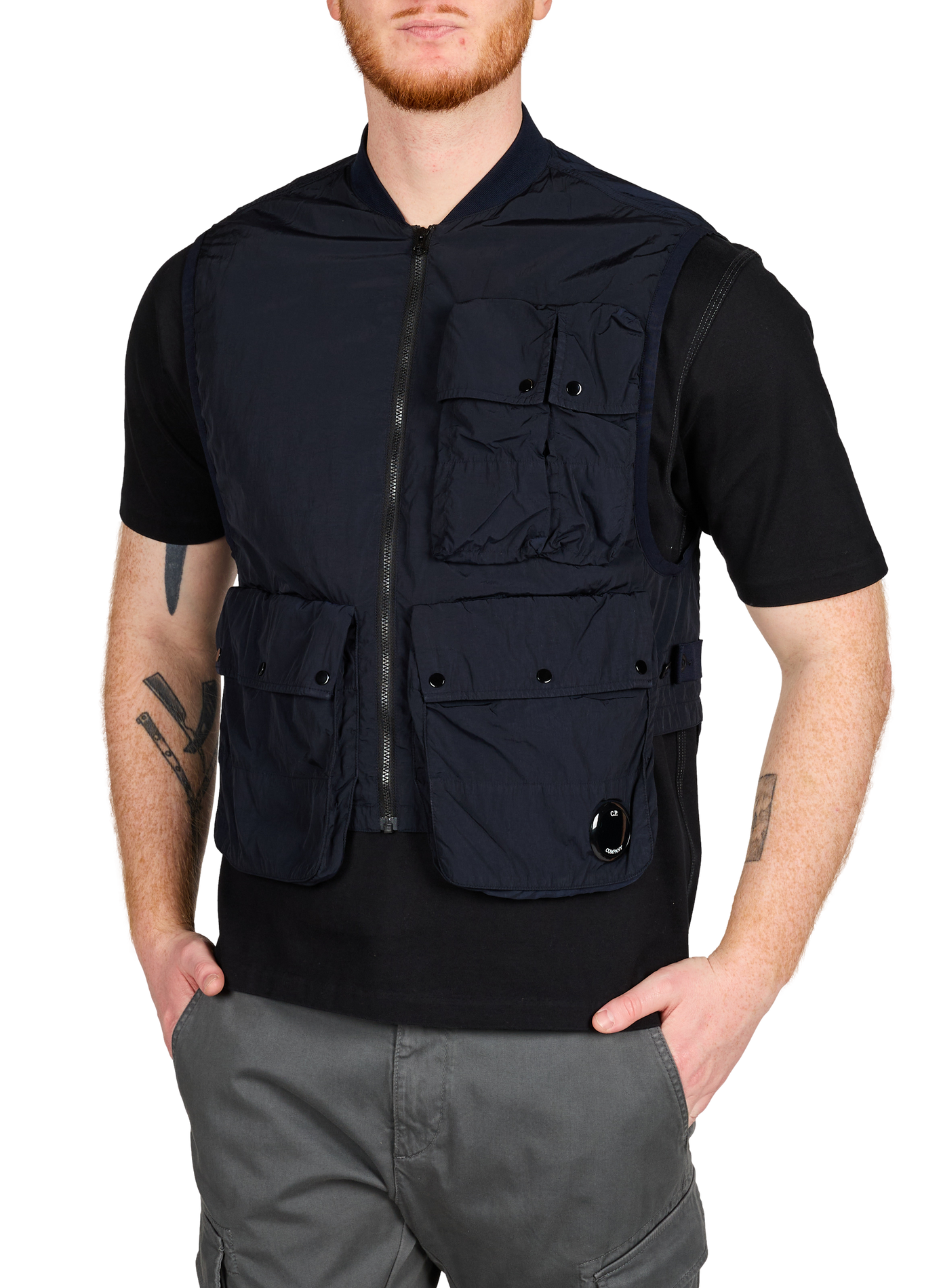 Ribbed cardigan with removable inner vest CP COMPANY Blue