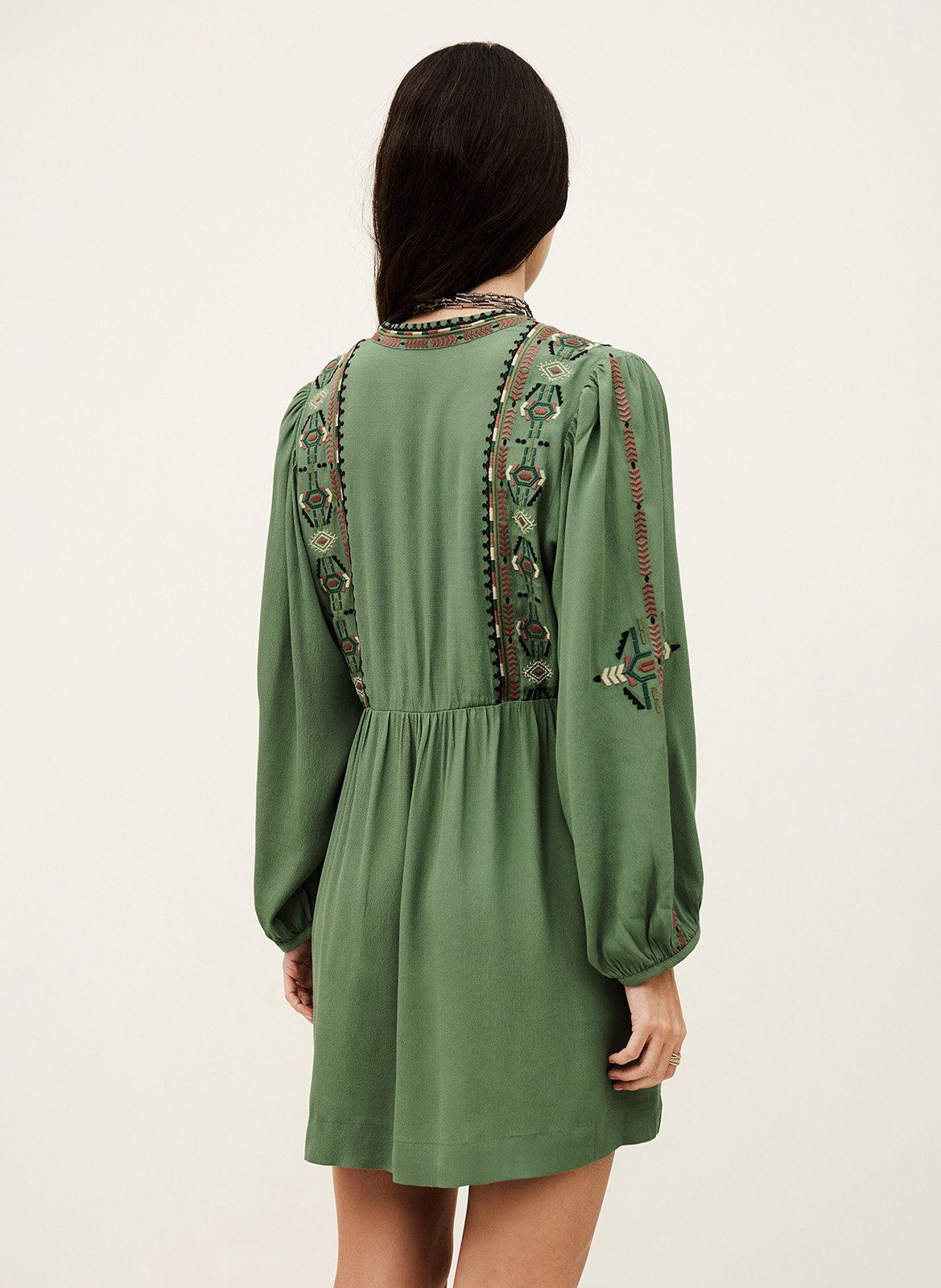 Robe courte ample brodée telma BA&SH Vert