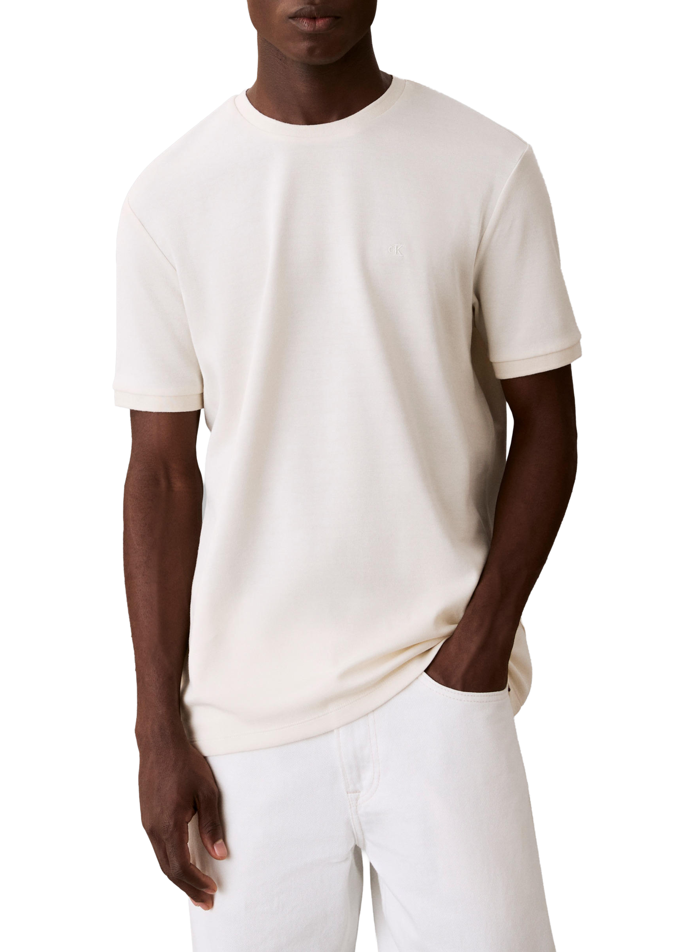 T-shirt manches courtes en coton mélangé CALVIN KLEIN Beige