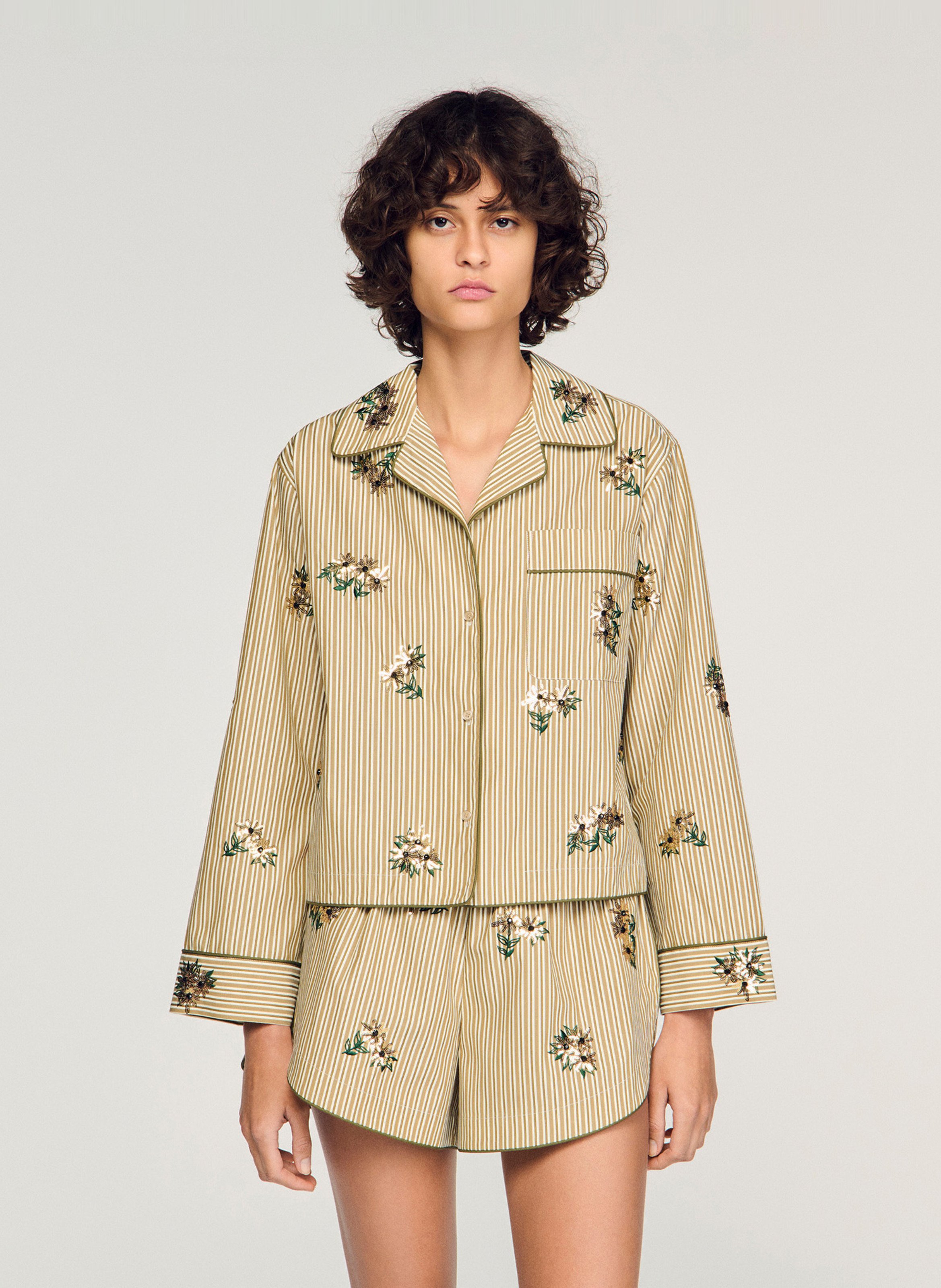 Chemise droite à rayures SANDRO Kaki