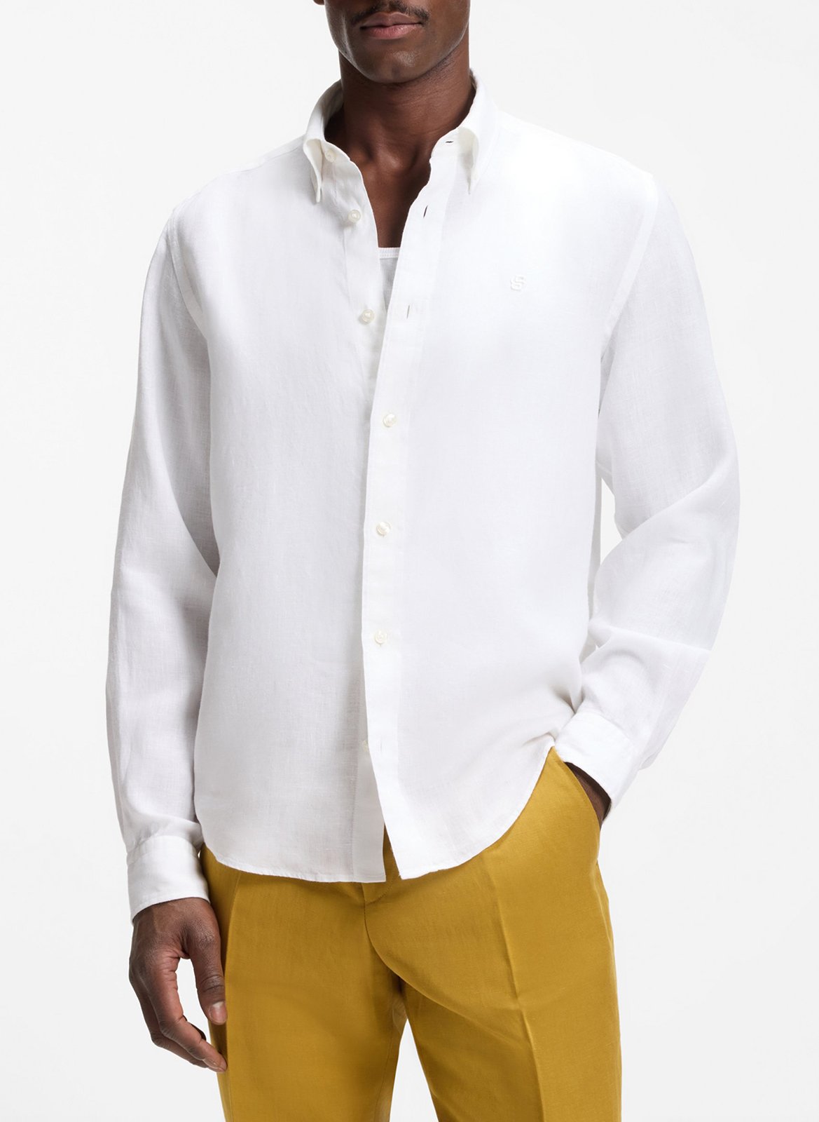 Chemise en lin col classique BOSS Blanc
