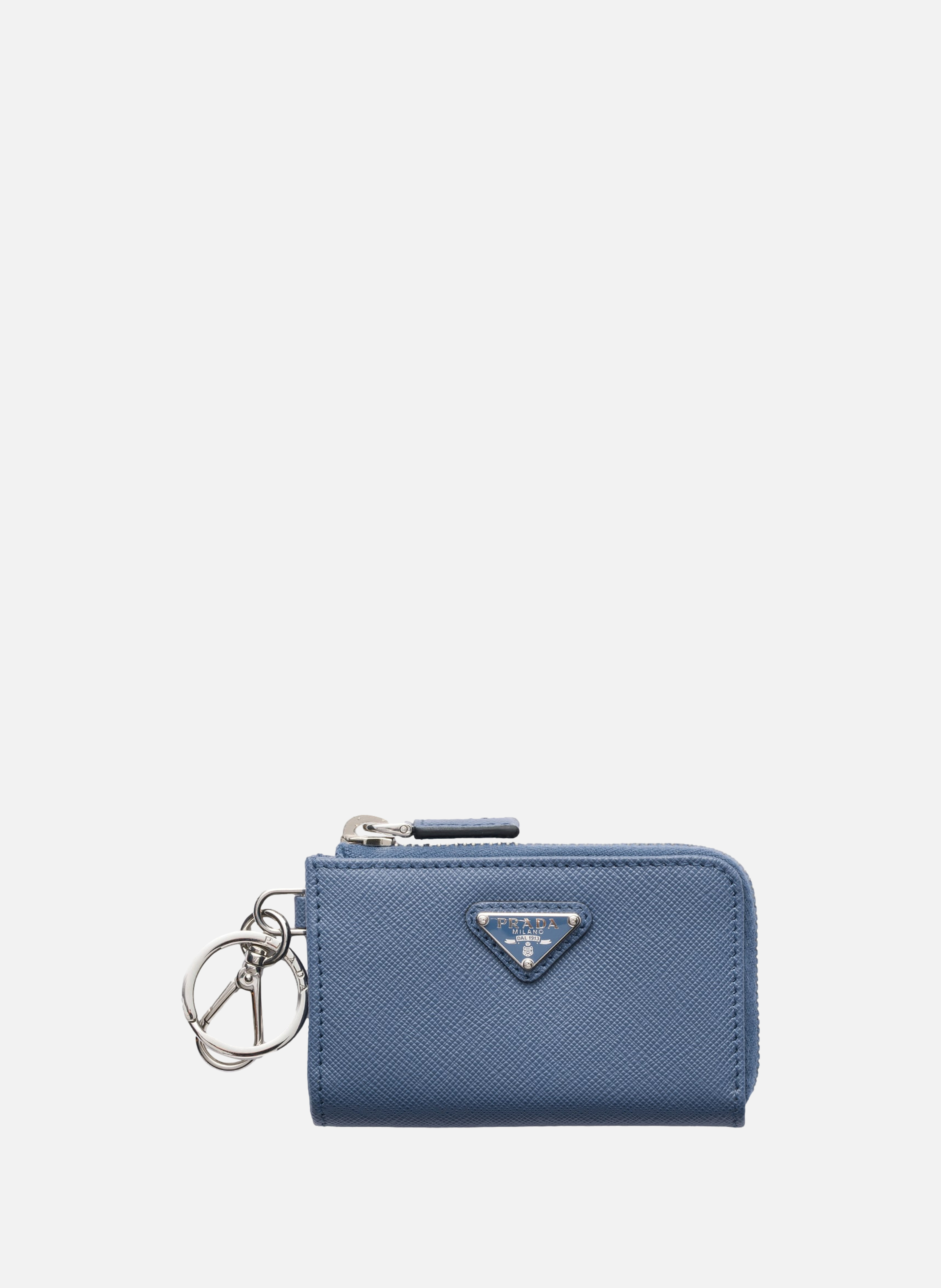 Mini pochette en cuir saffiano avec porte-clés PRADA Bleu