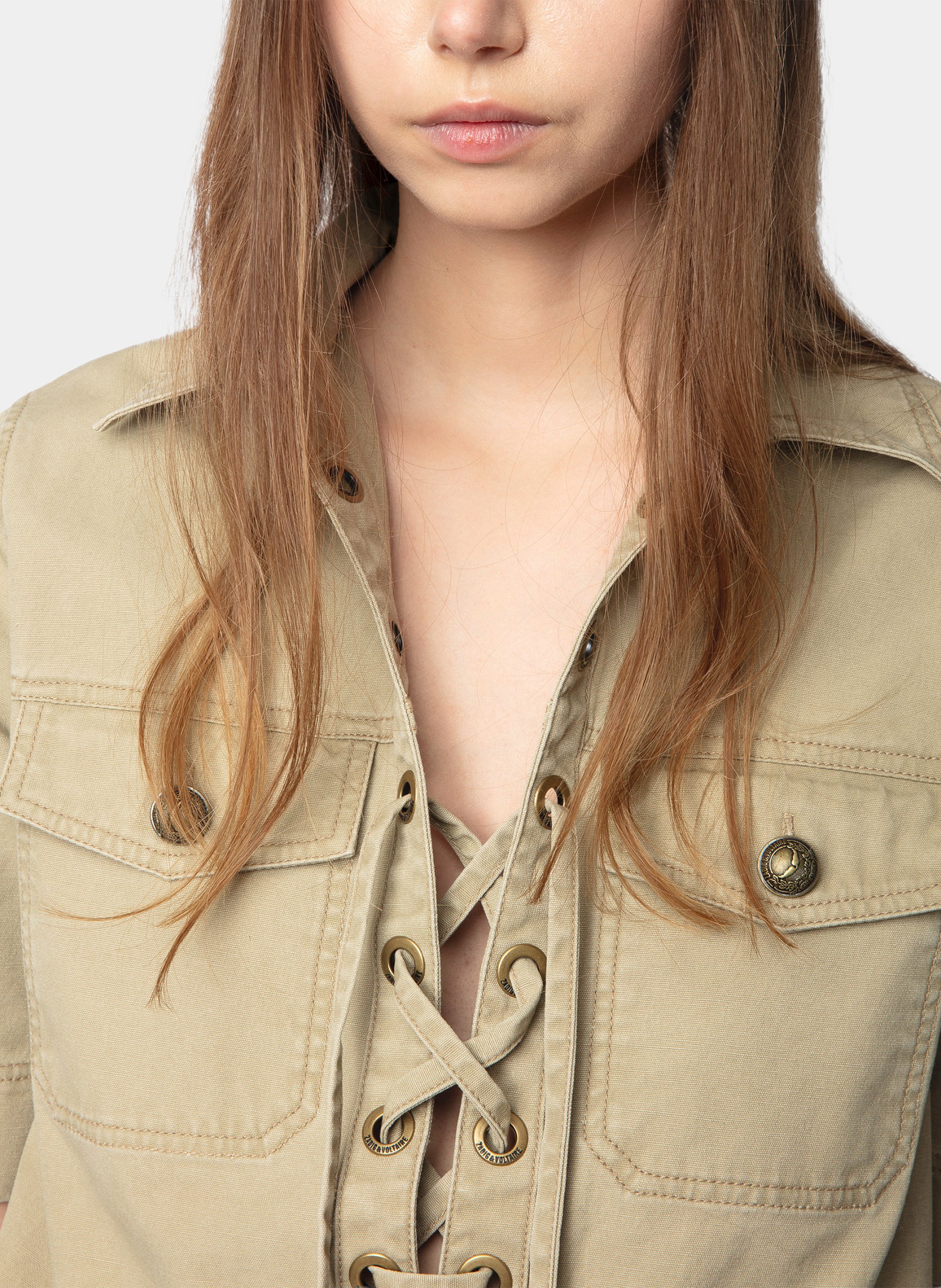 Kurzes Militärkleid aus gewaschener Baumwolle. ZADIG&VOLTAIRE Beige