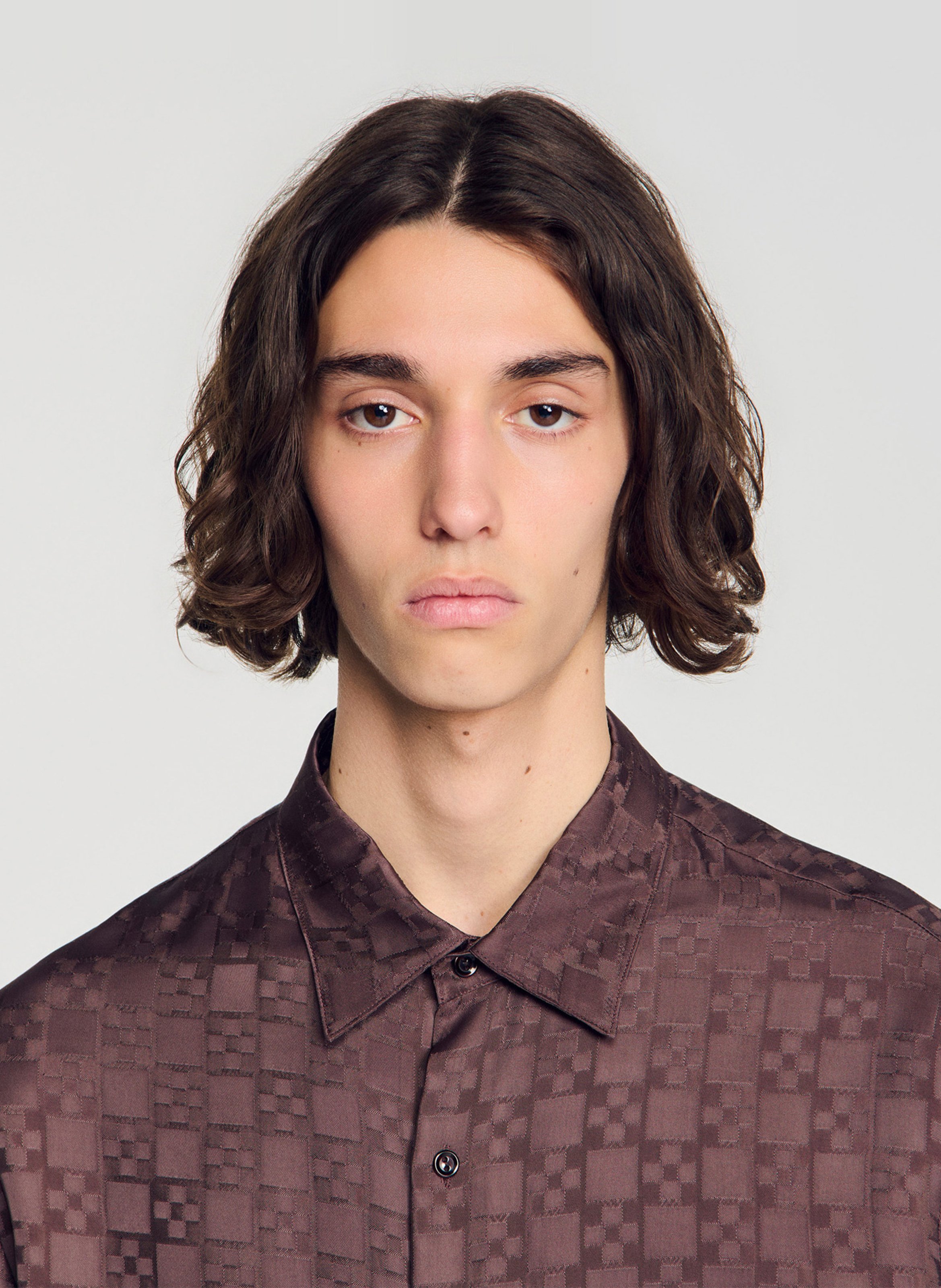 Chemise droite col classique à carreaux SANDRO Marron