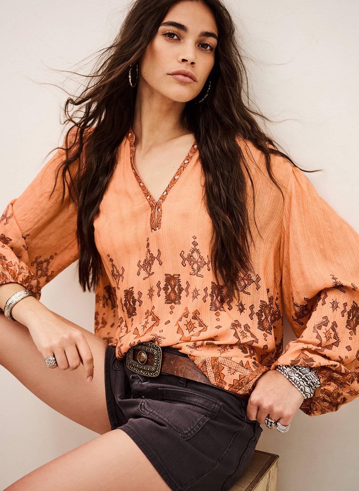 Gedrukte blouse met Tunisie kraag zato BA&SH Oranje