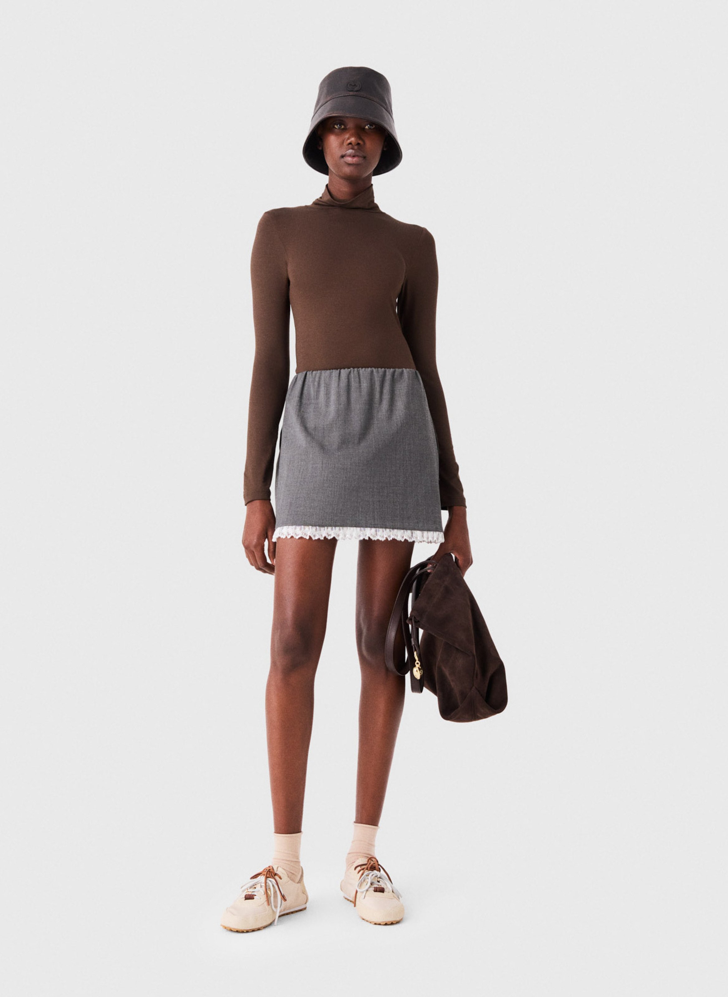 Tee-shirt col roulé moulant MAJE Marron