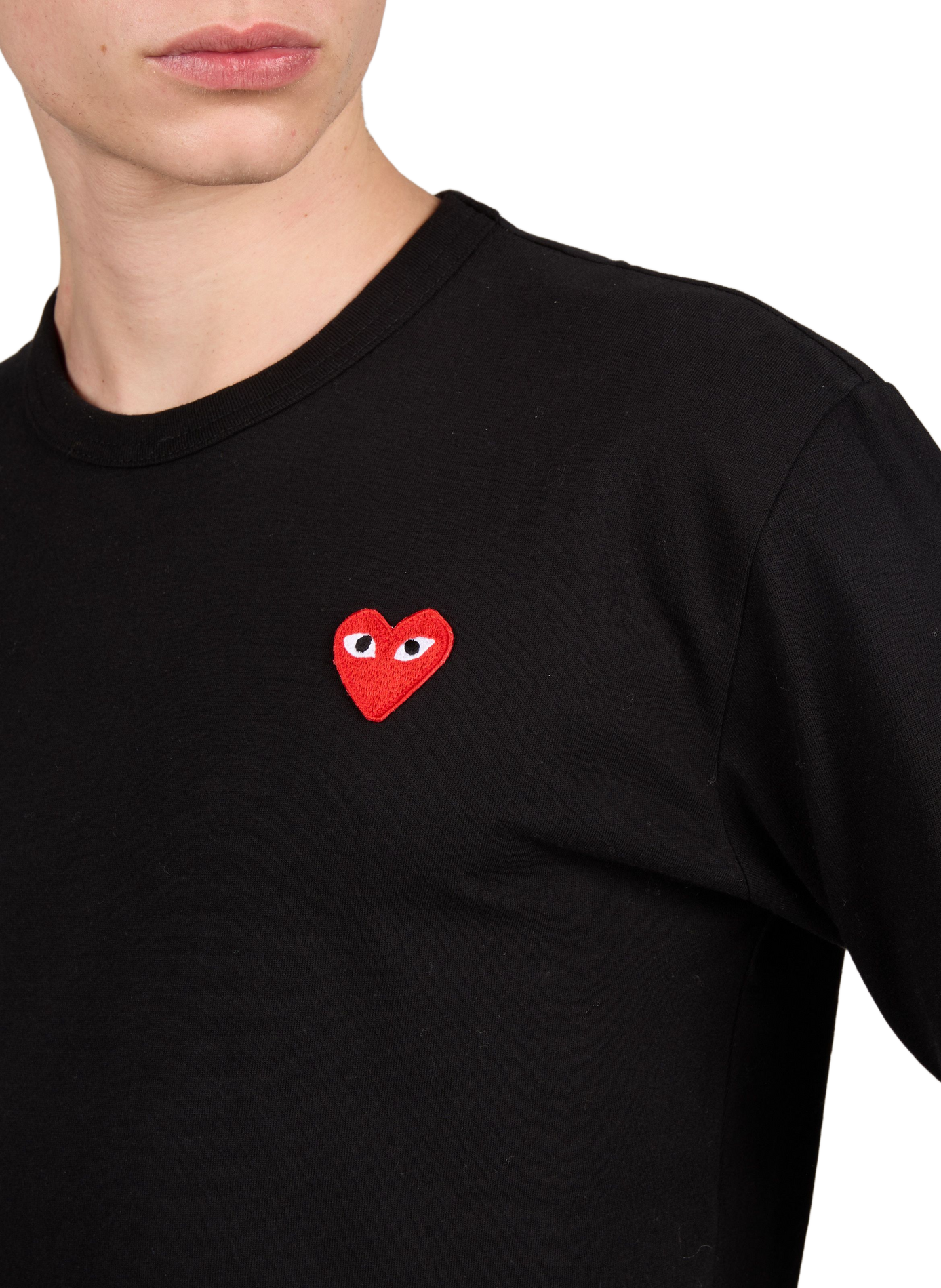 T-Shirt mit Rundhalsausschnitt und Stickerei aus Baumwolle COMME DES GARCONS PLAY Schwarz