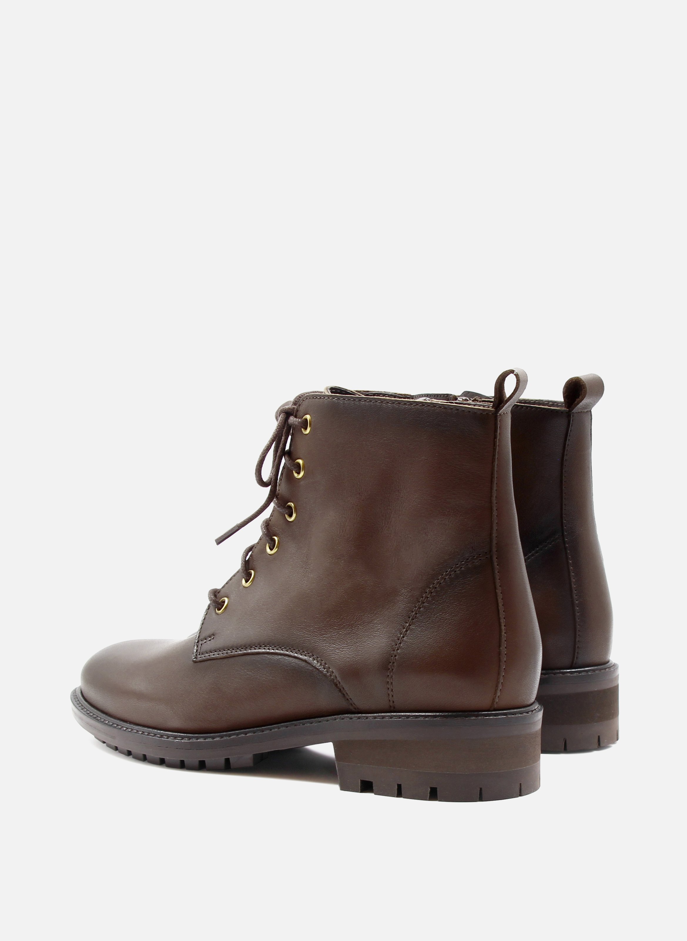 Bottines plates à lacet cuir lisse JULES & JENN Marron