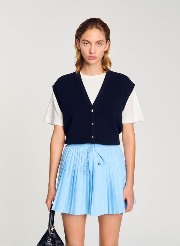 Pull bicolore court en laine mélangée Bleu by SANDRO SANDRO Pull bicolore court en laine mélangée Bleu