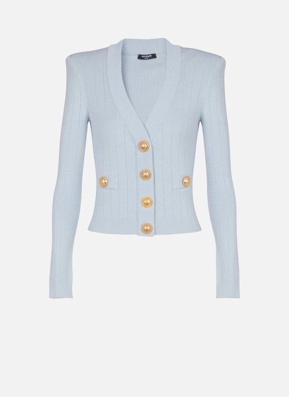 Cardigan court en maille Bleu by BALMAIN BALMAIN Cardigan court en maille Bleu