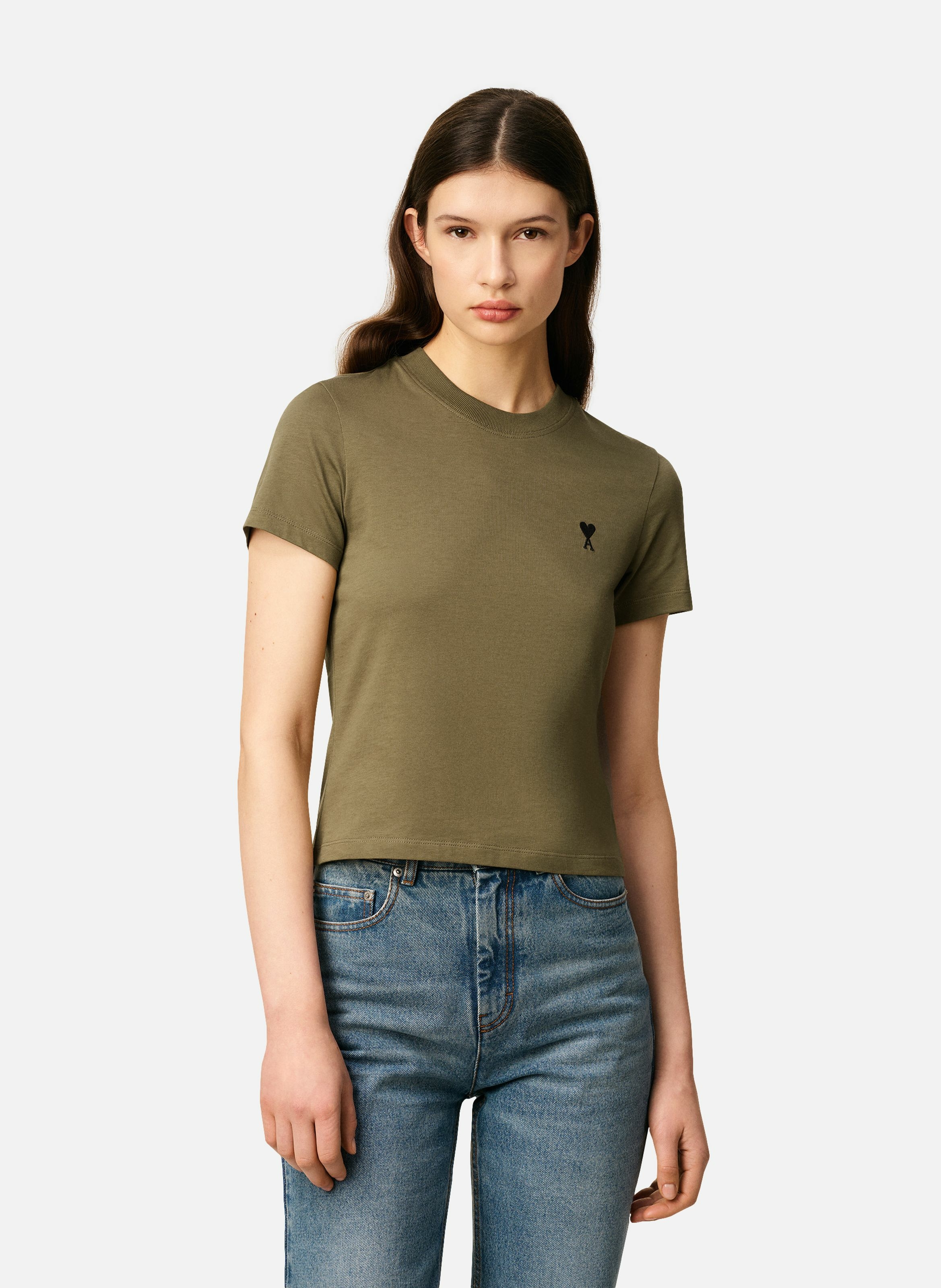 T-shirt ami de coeur croppé en coton AMI PARIS Vert
