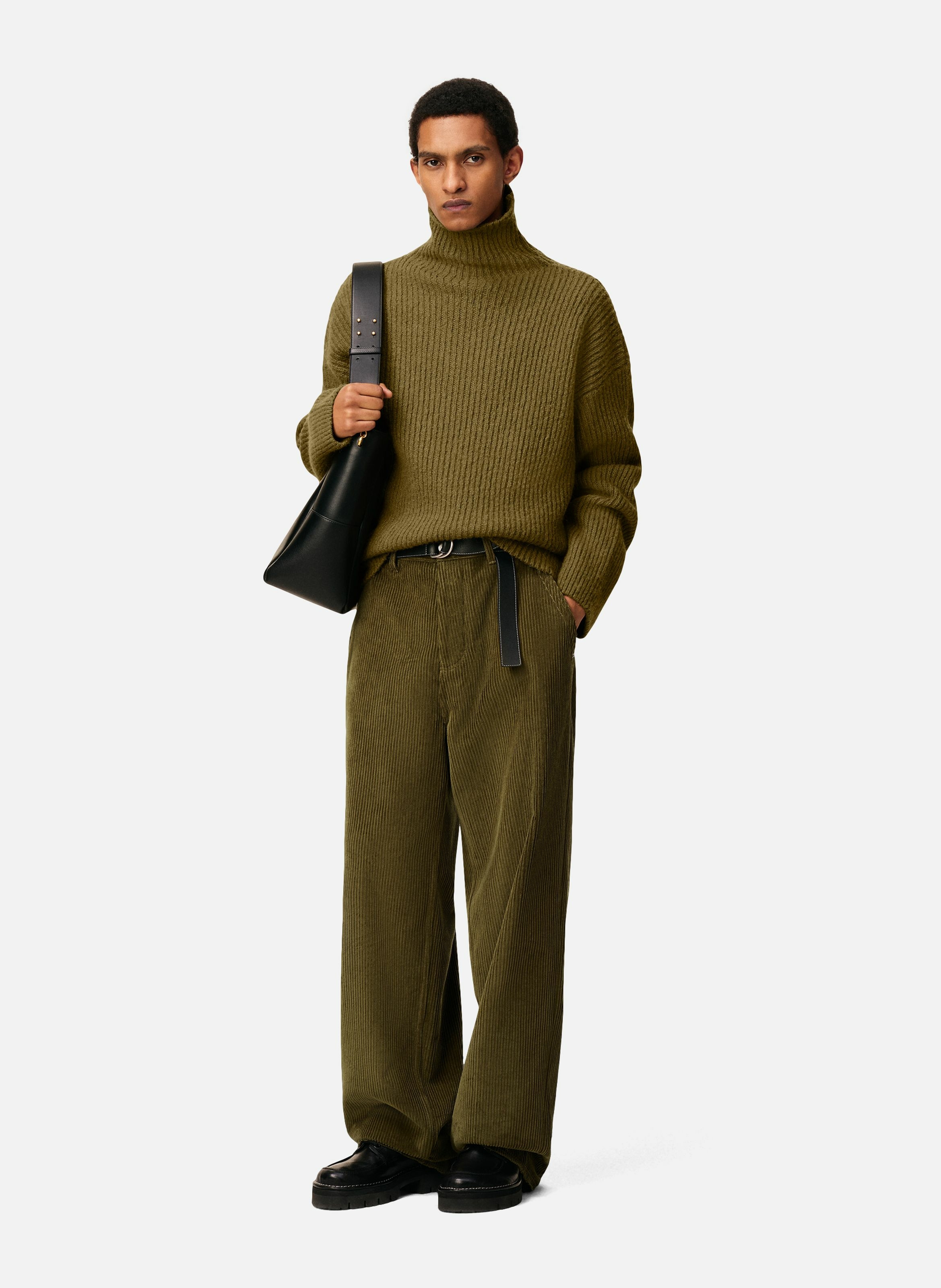 Pantalon coupe large velours en coton AMI PARIS Vert