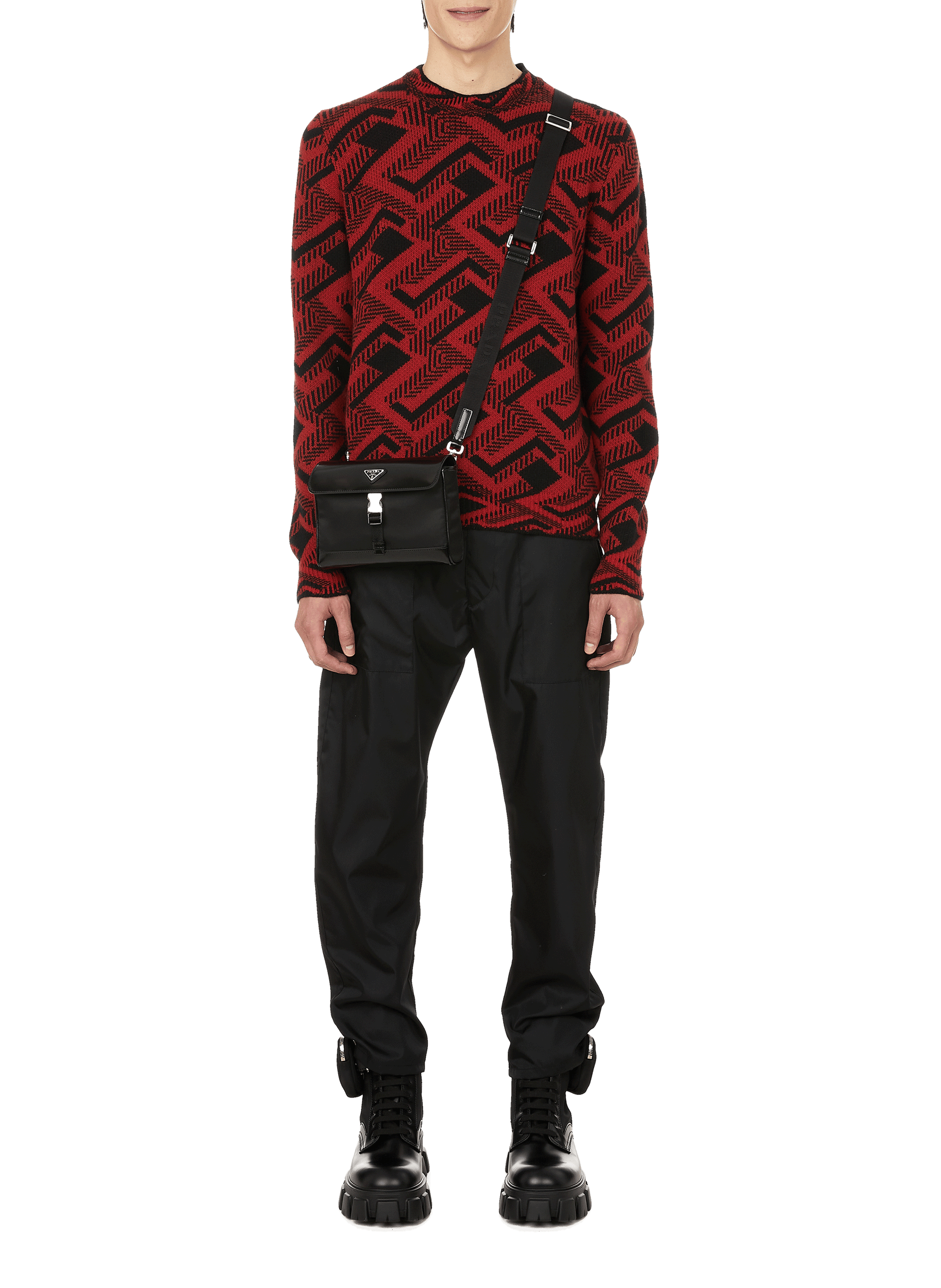 Leather and nylon ankle boots PRADA Black