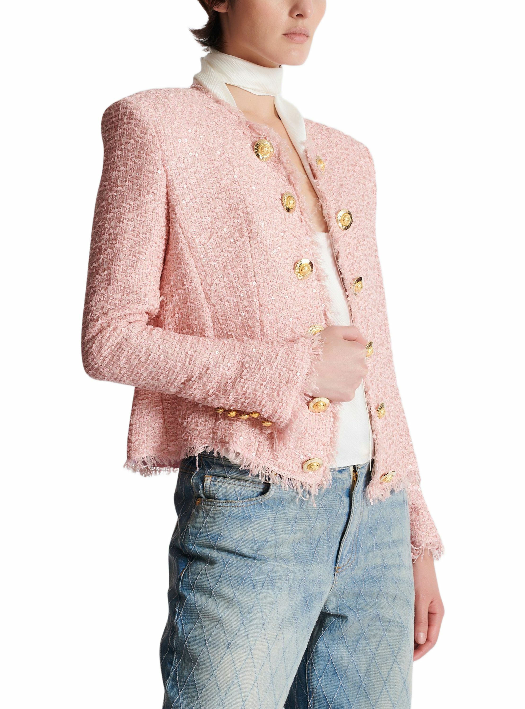 Veste bord à bord en tweed à sequins BALMAIN Rose