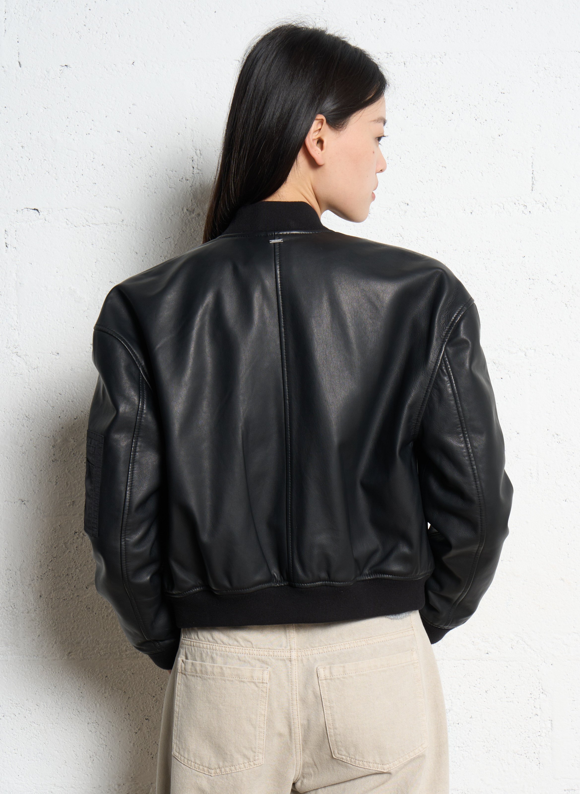 Blouson oversize col teddy en cuir IKKS Noir